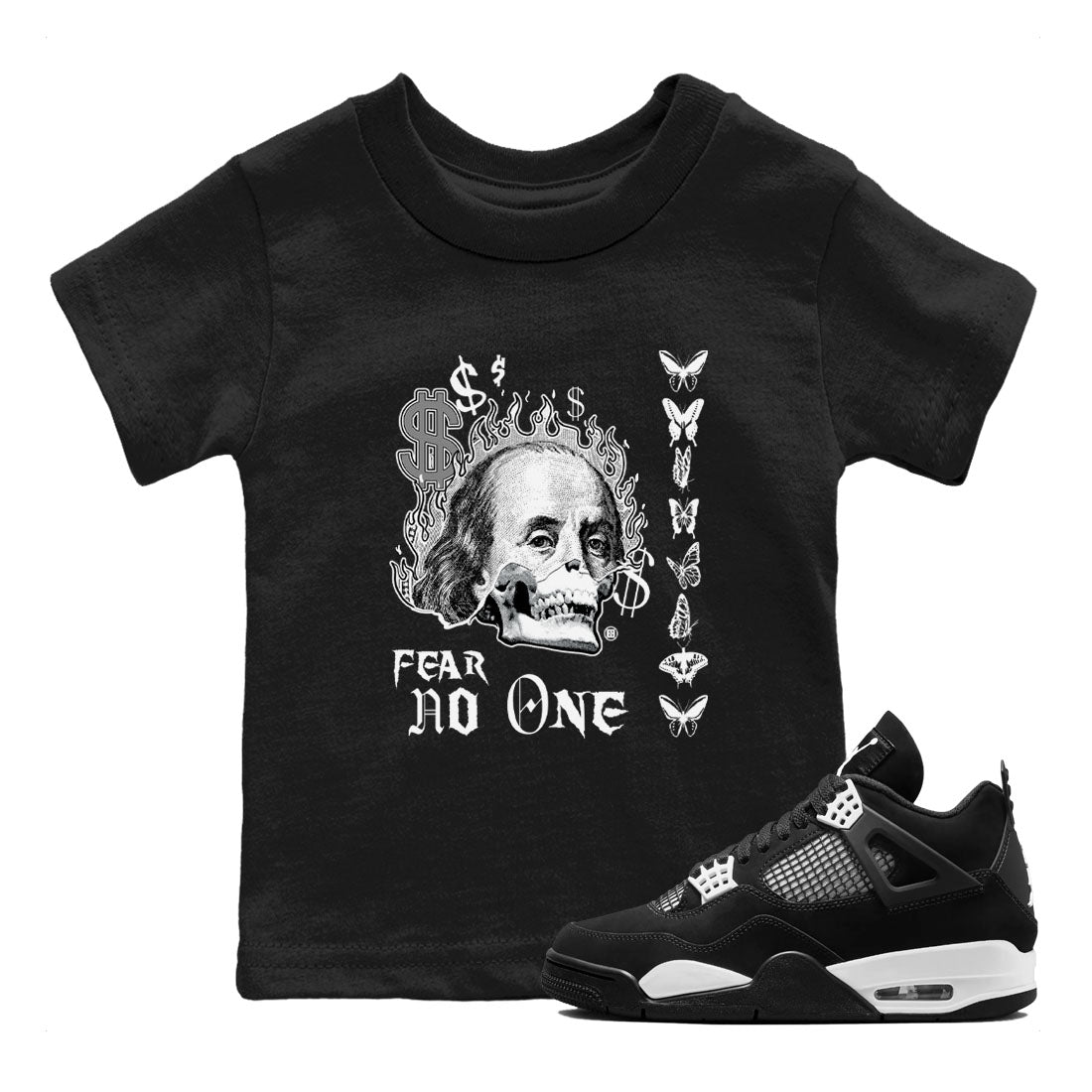 4s White Thunder shirt to match jordans Fear No One sneaker tees Air Jordan 4 Retro White Thunder SNRT sneaker release tees baby toddler Black 1 cotton Shirt