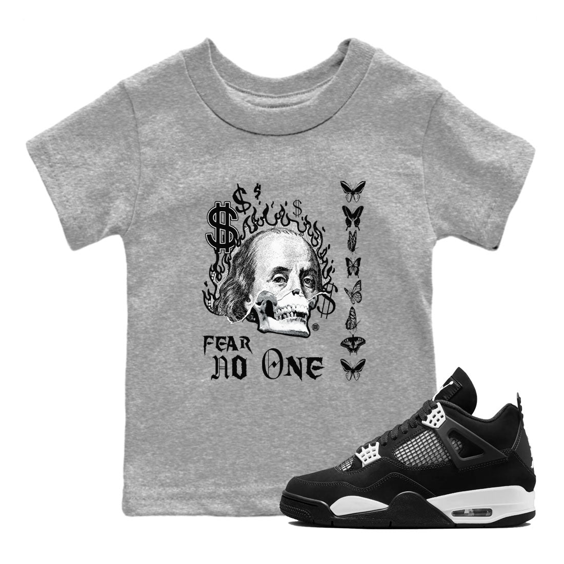 4s White Thunder shirt to match jordans Fear No One sneaker tees Air Jordan 4 Retro White Thunder SNRT sneaker release tees baby toddler Heather Grey 1 cotton Shirt