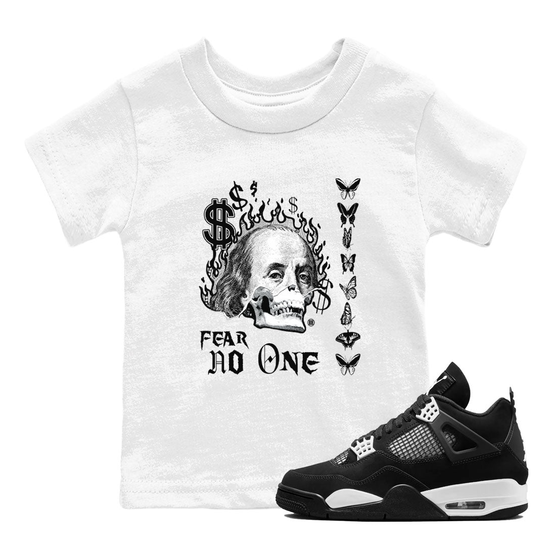 4s White Thunder shirt to match jordans Fear No One sneaker tees Air Jordan 4 Retro White Thunder SNRT sneaker release tees baby toddler White 1 cotton Shirt