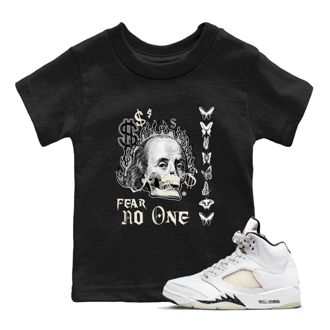 Air Jordan 5 Retro Sail shirt to match jordans Fear No One sneaker tees AJ5 Sail SNRT sneaker release tees baby toddler Black 1 cotton Shirt