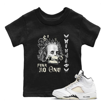 Air Jordan 5 Retro Sail shirt to match jordans Fear No One sneaker tees AJ5 Sail SNRT sneaker release tees baby toddler Black 1 cotton Shirt