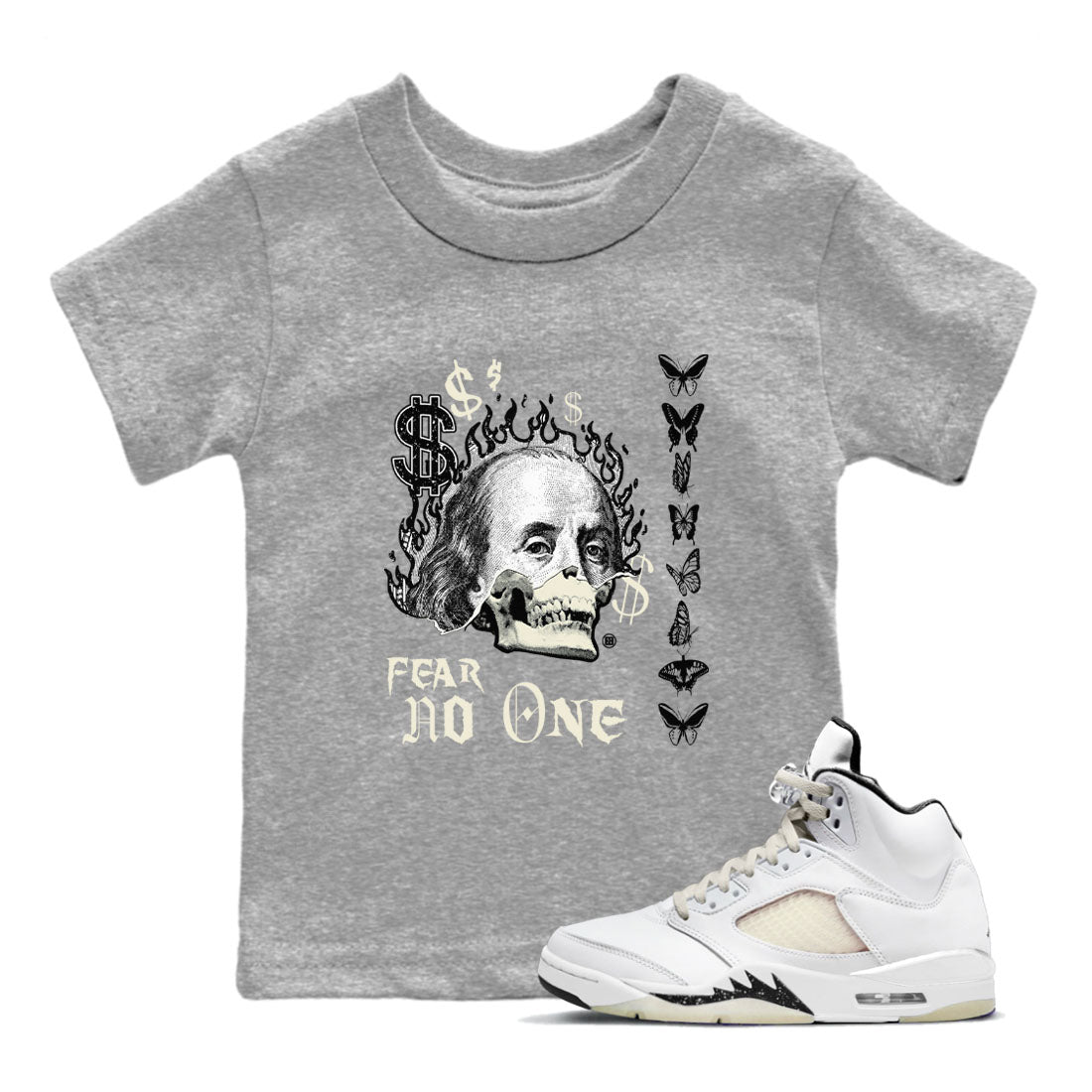 Air Jordan 5 Retro Sail shirt to match jordans Fear No One sneaker tees AJ5 Sail SNRT sneaker release tees baby toddler Heather Grey 1 cotton Shirt