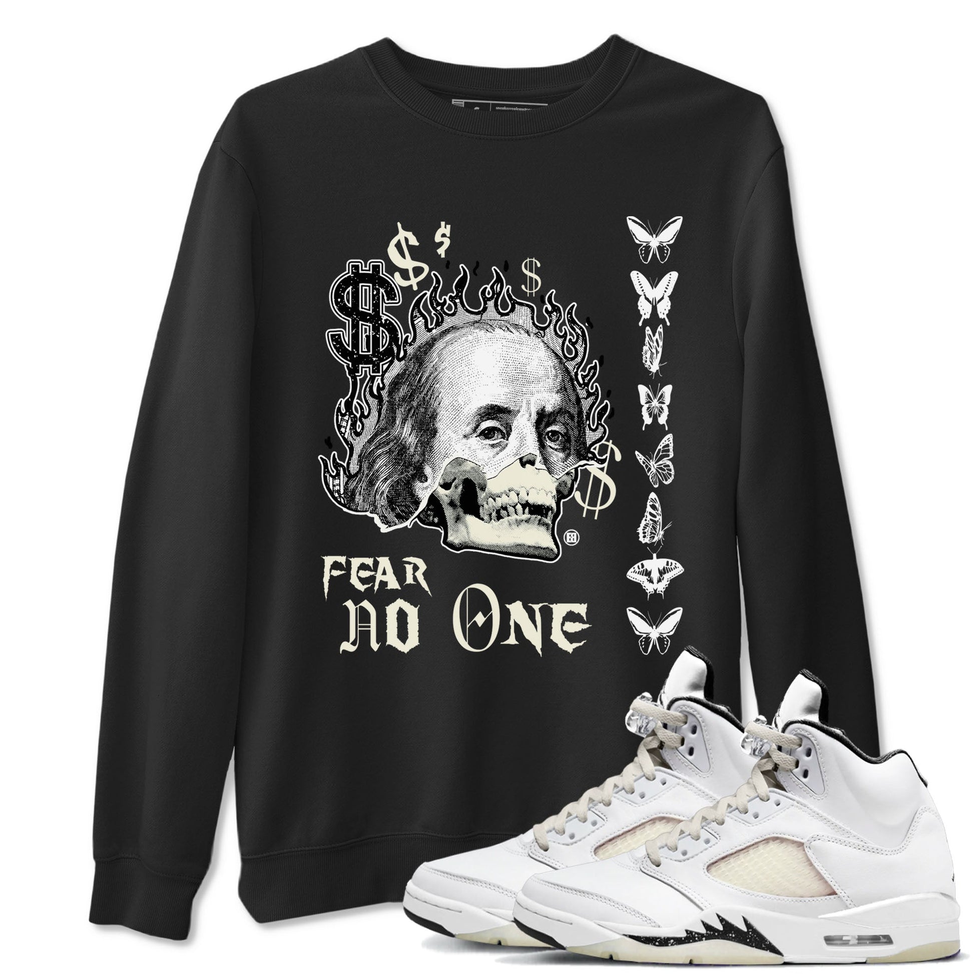 Air Jordan 5 Retro Sail shirt to match jordans Fear No One sneaker tees AJ5 Sail SNRT sneaker Release Tees unisex cotton Black 1 crew neck shirt