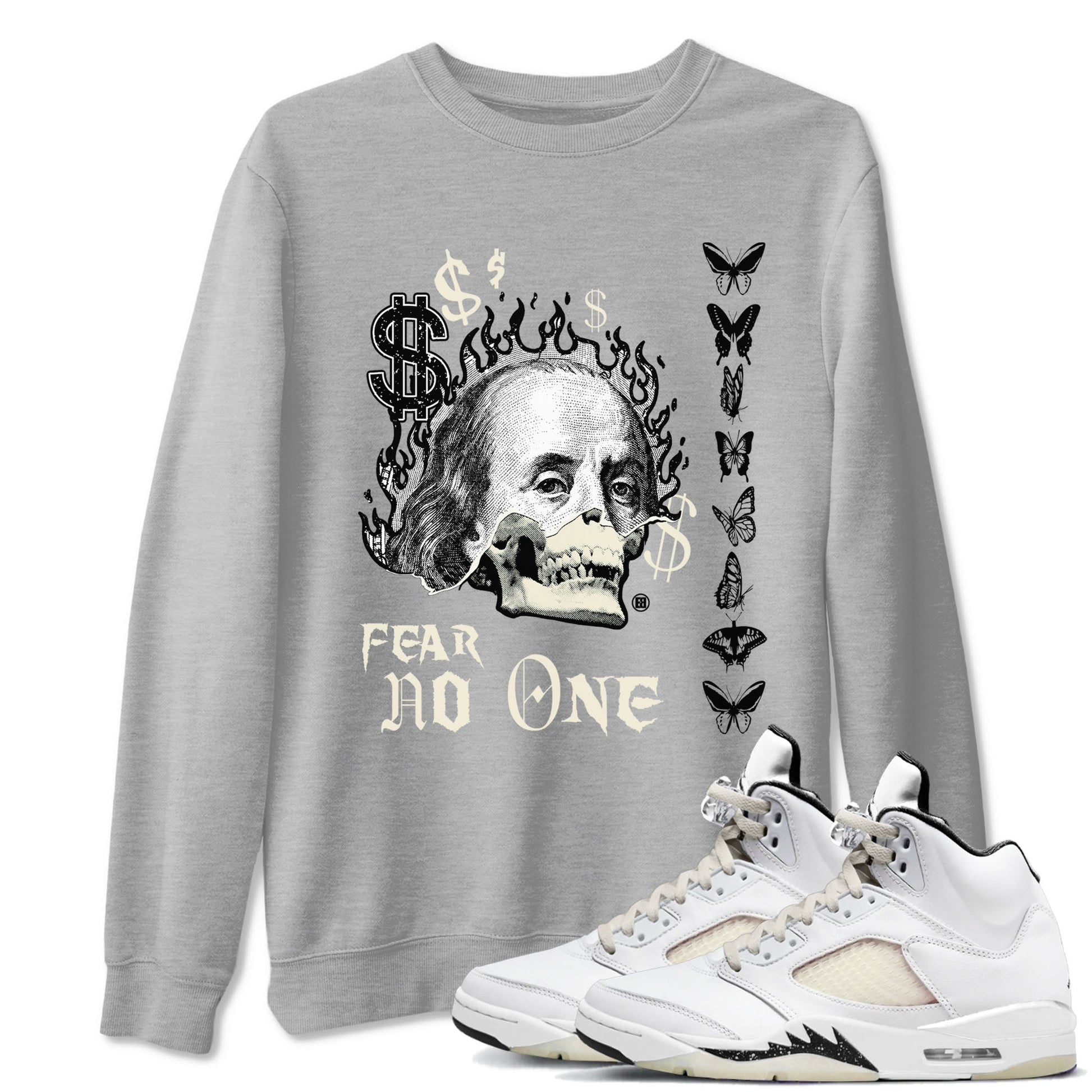 Air Jordan 5 Retro Sail shirt to match jordans Fear No One sneaker tees AJ5 Sail SNRT sneaker Release Tees unisex cotton Heather Grey 1 crew neck shirt
