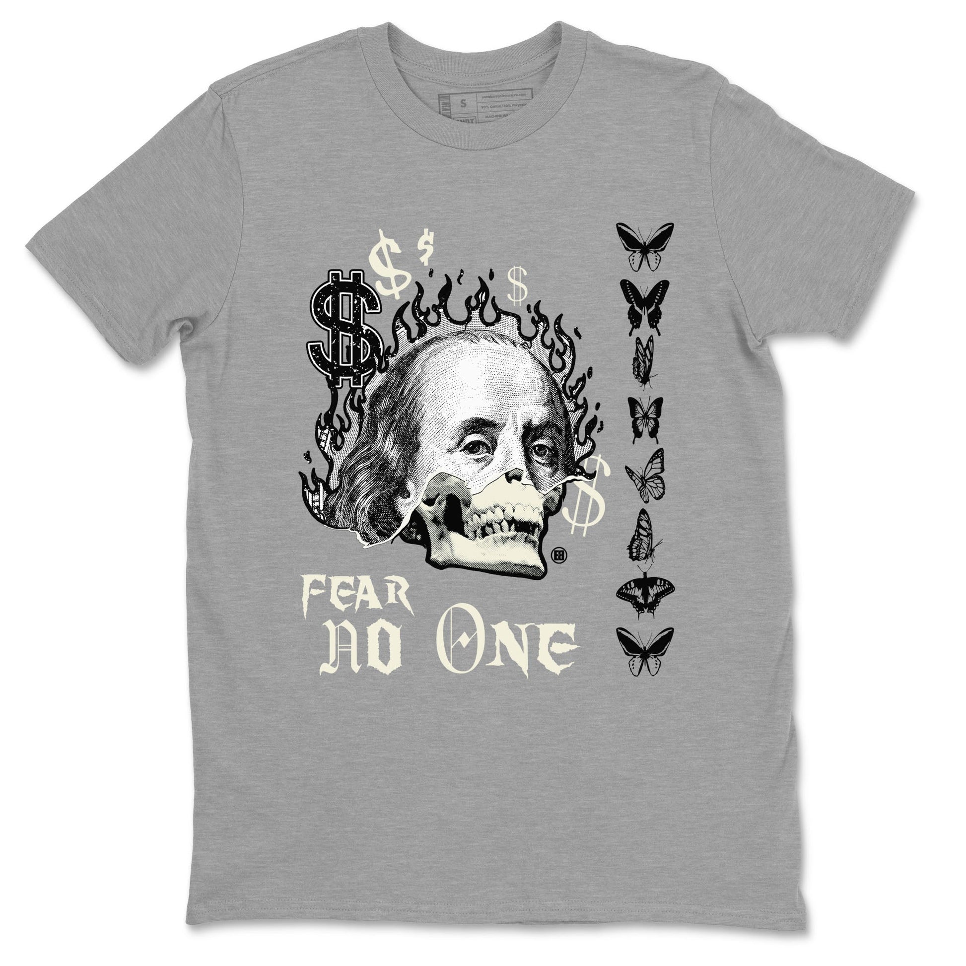Air Jordan 5 Retro Sail shirt to match jordans Fear No One sneaker tees AJ5 Sail SNRT sneaker Release Tees unisex cotton Heather Grey 2 crew neck shirt