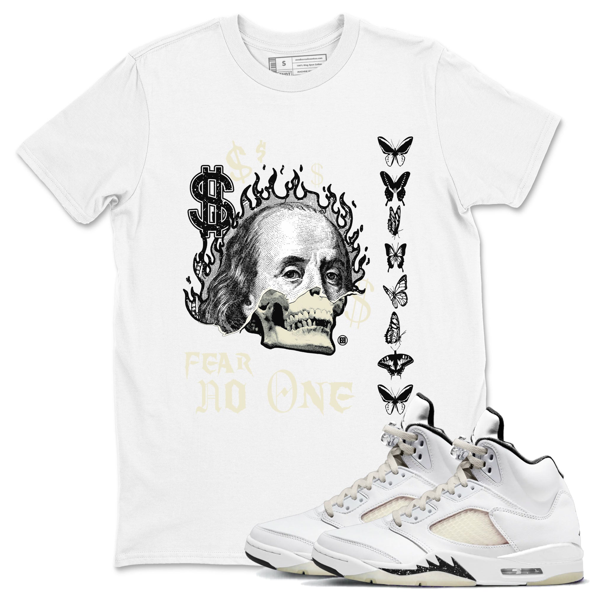 Air Jordan 5 Retro Sail shirt to match jordans Fear No One sneaker tees AJ5 Sail SNRT sneaker Release Tees unisex cotton White 1 crew neck shirt