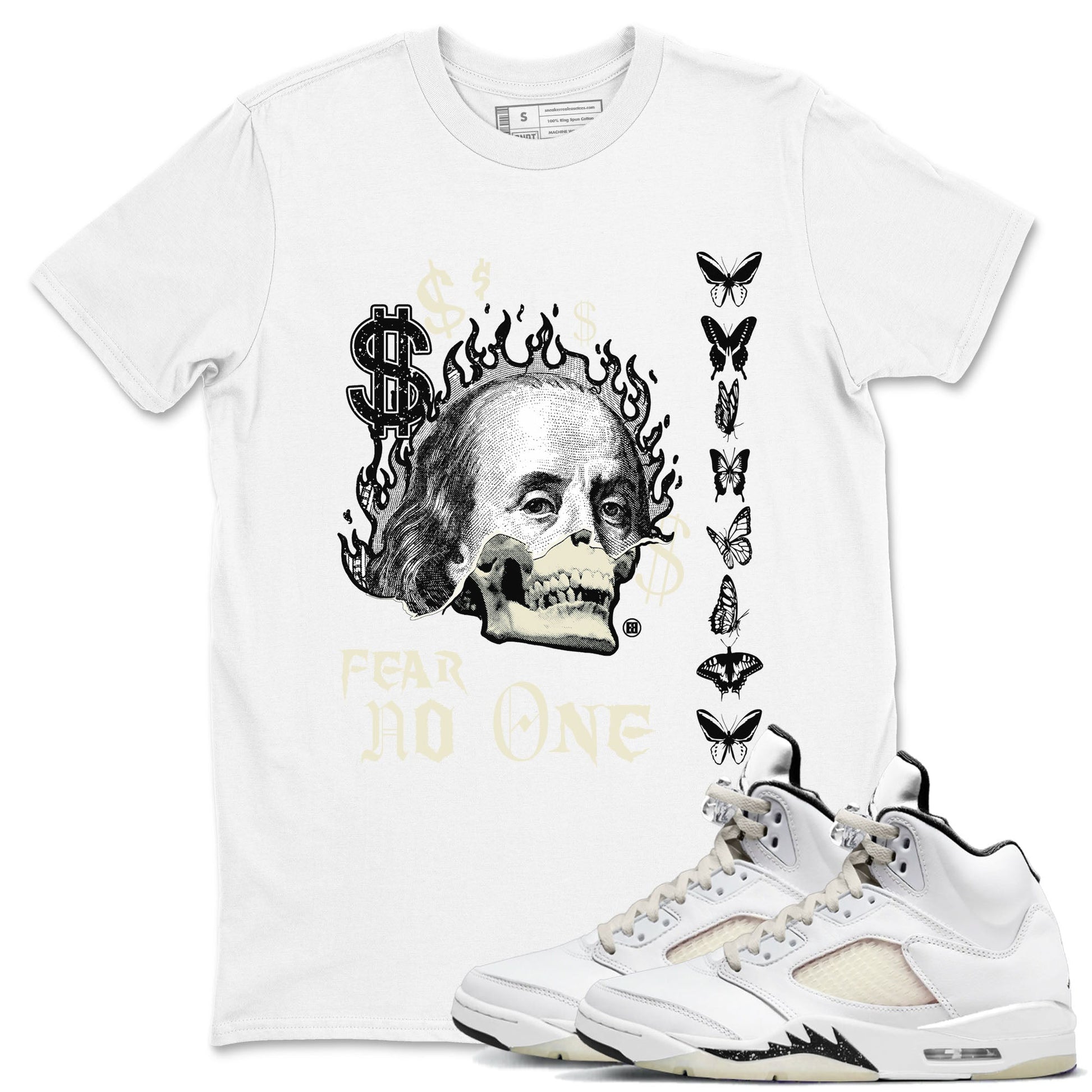 Air Jordan 5 Retro Sail shirt to match jordans Fear No One sneaker tees AJ5 Sail SNRT sneaker Release Tees unisex cotton White 1 crew neck shirt