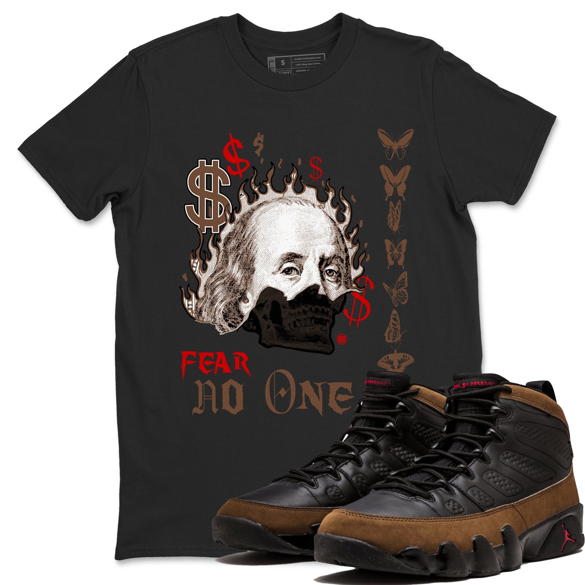 9s Olive shirts to match jordans Fear No One sneaker match tees Air Jordan 9 Olive match shoes to clothes SNRT Sneaker Tees unisex cotton Black 1 shirts