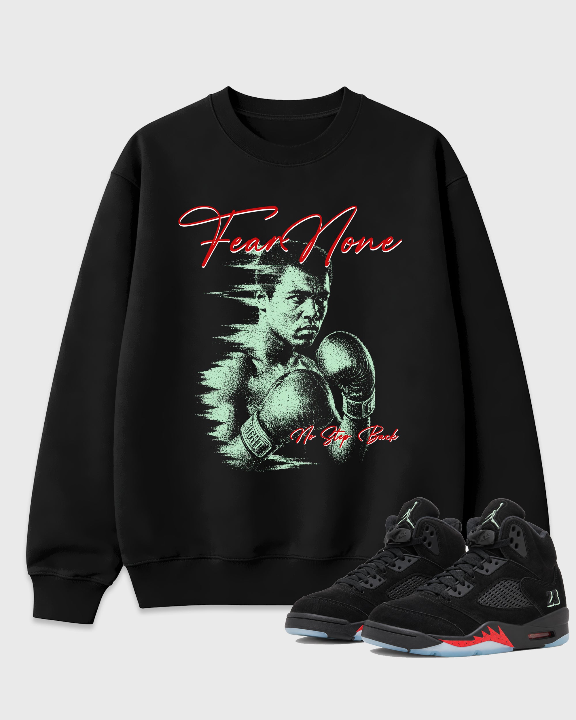 Fear None Graphic T-Shirt featuring original streetwear artwork designed to match the Air Jordan 5 Halloween. Black 1 Graphic Tee.