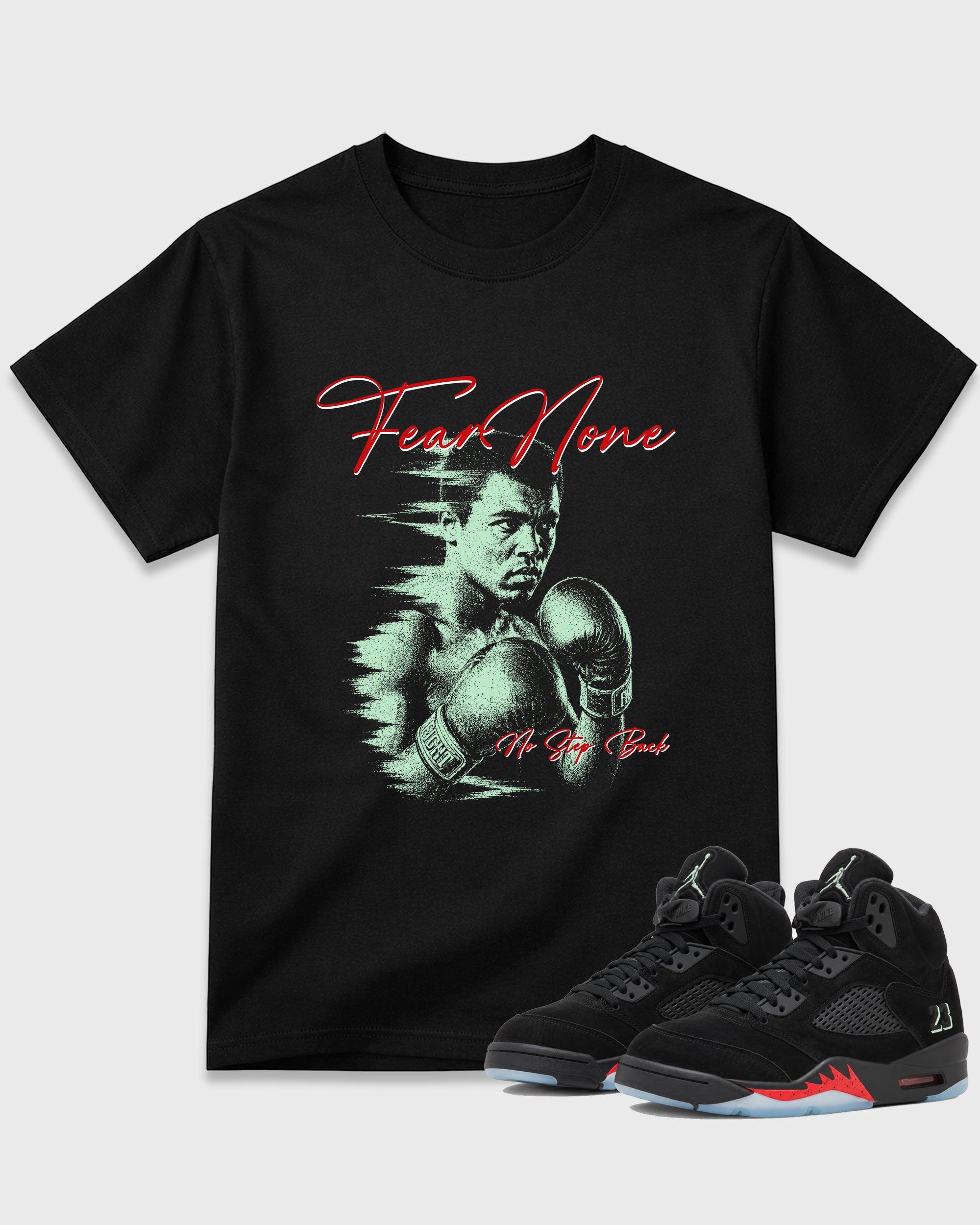 Fear None Graphic T-Shirt featuring original streetwear artwork designed to match the Air Jordan 5 Halloween. Black 1 Graphic T-Shirt.