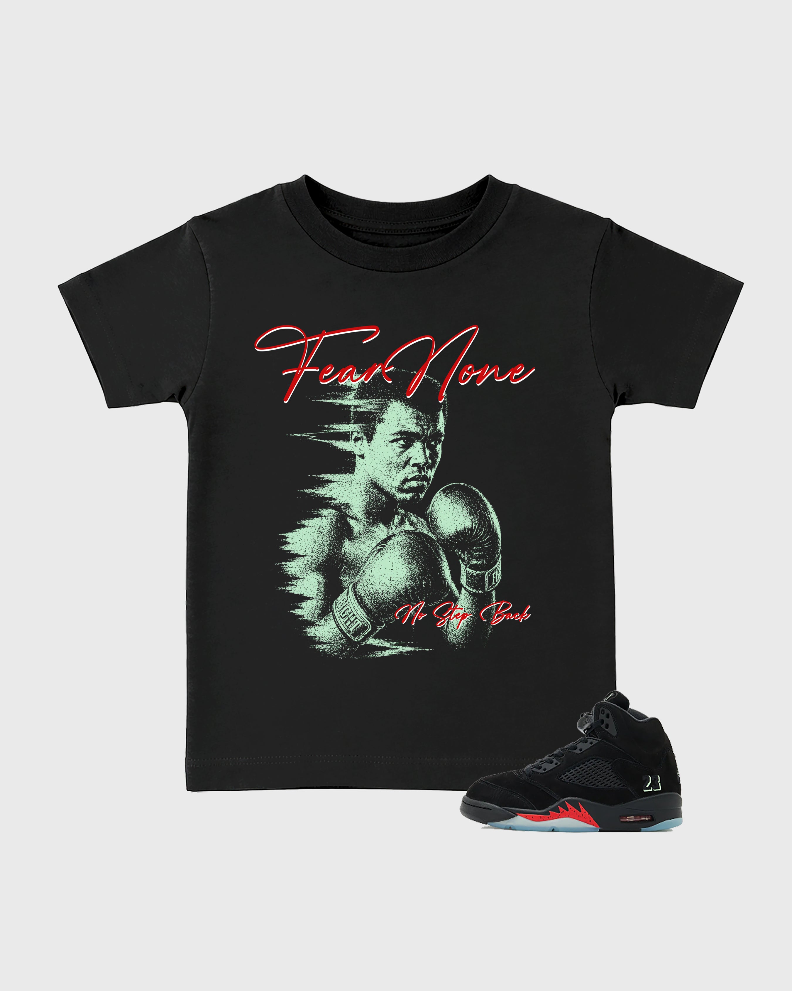 Fear None Baby & Kids Graphic T-Shirt featuring original artwork designed to match the Air Jordan 5 Halloween. Black 1 Kids Graphic Tee.