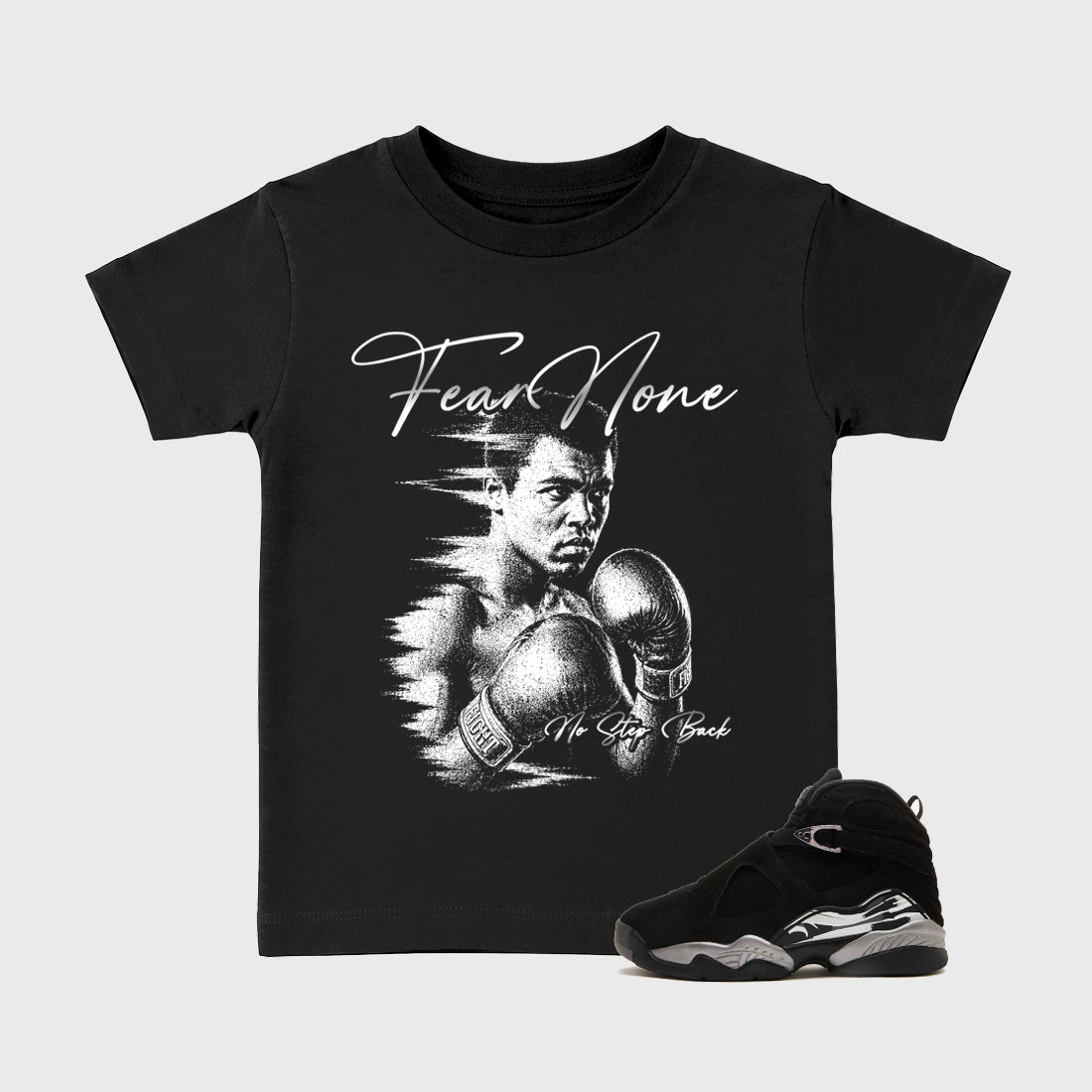 Fear None Baby & Kids Graphic T-Shirt featuring original artwork designed to match the Air Jordan 8 Chrome. Black 1 Kids Graphic Tee.