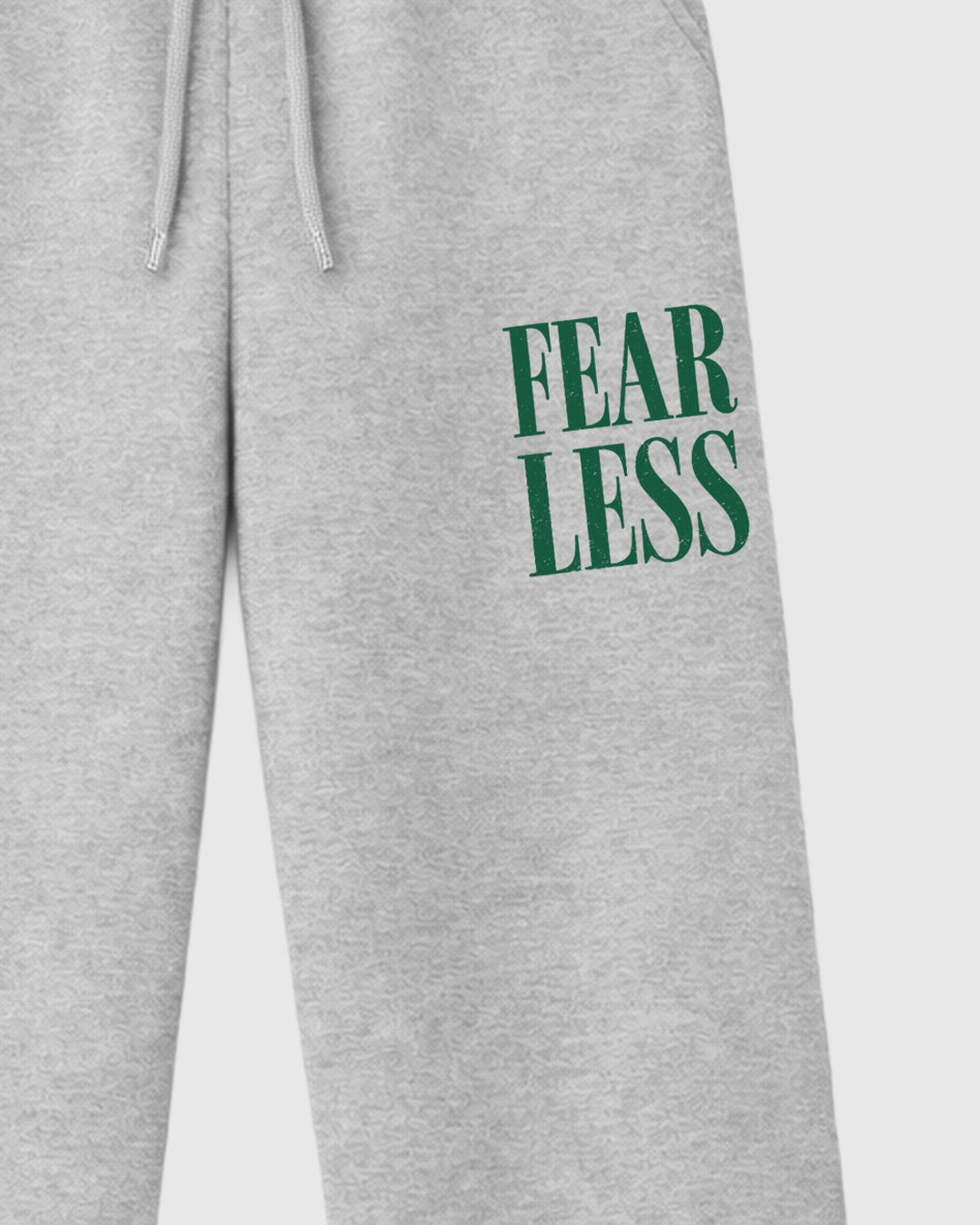 Fearless graphic wide cut sweatpants designed to match the Air Jordan 14 Forest Green, featuring coordinated Heather Grey 2 options for a perfect streetwear vibe.