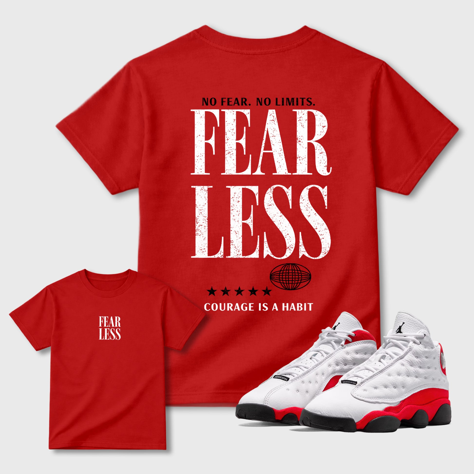 Fearless sneaker match t-shirt styled to complete your fit with the sneakers, shown in Red.