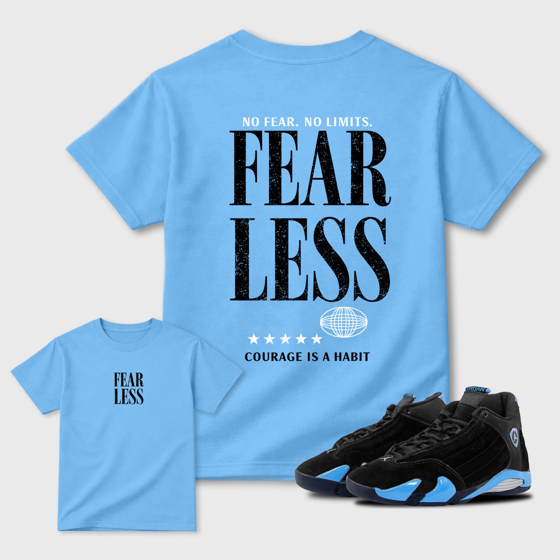 Fearless sneaker match t-shirt styled to complete your fit with the sneakers, shown in Carolina Blue.