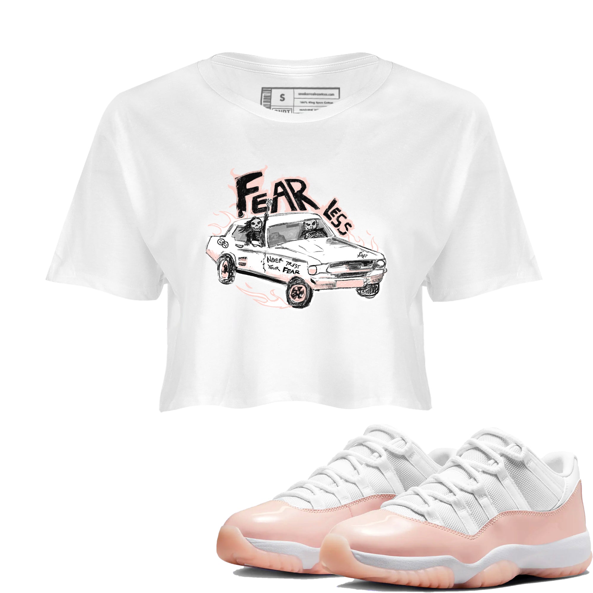 AJ11 Legend Pink shirts to match jordans Fearless Car sneaker match tees Air Jordan 11 Legend Pink SNRT Sneaker Tees streetwear brand White 1 crop tee