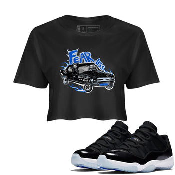 11s Low Space shirt to match jordans Fearless Car sneaker tees Air Jordan 11 Low Space SNRT Sneaker Release Tees Black 1 crop length shirt