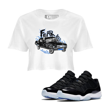 11s Low Space shirt to match jordans Fearless Car sneaker tees Air Jordan 11 Low Space SNRT Sneaker Release Tees White 1 crop length shirt