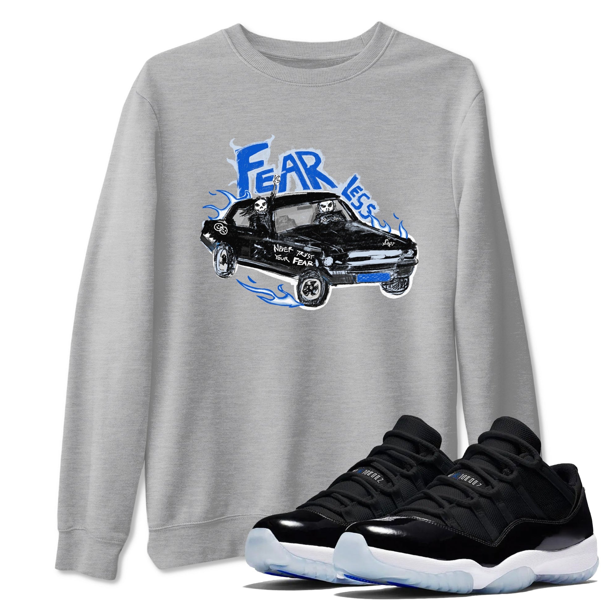 11s Low Space shirt to match jordans Fearless Car sneaker tees Air Jordan 11 Low Space SNRT Sneaker Release Tees unisex cotton Heather Grey 1 crew neck shirt