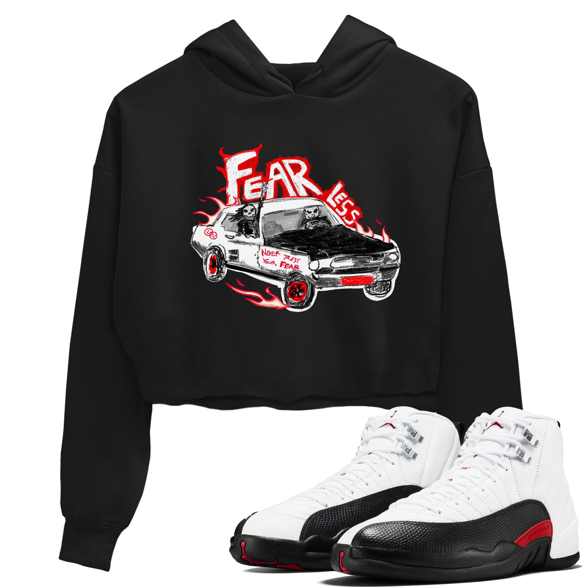Air Jordan 12 Red Taxi shirts to match jordans Fearless Car sneaker match tees 12s Red Taxi SNRT sneaker release Tees Black 1 crop length shirt