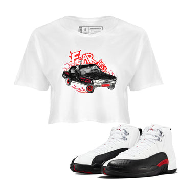Air Jordan 12 Red Taxi shirts to match jordans Fearless Car sneaker match tees 12s Red Taxi SNRT sneaker release Tees White 1 crop length shirt