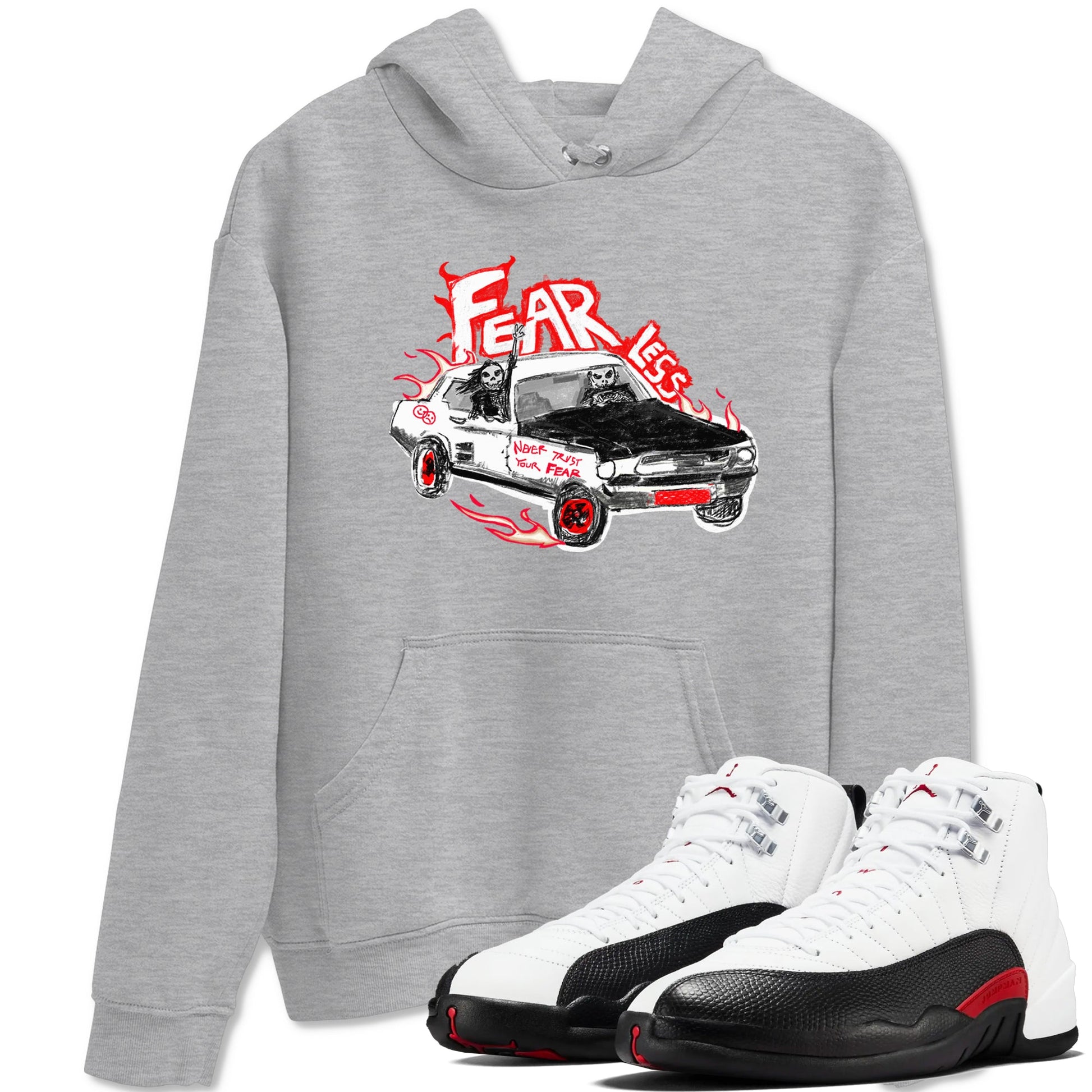 Air Jordan 12 Red Taxi shirts to match jordans Fearless Car sneaker match tees 12s Red Taxi SNRT sneaker release Tees unisex cotton Heather Grey 1 crew neck shirt