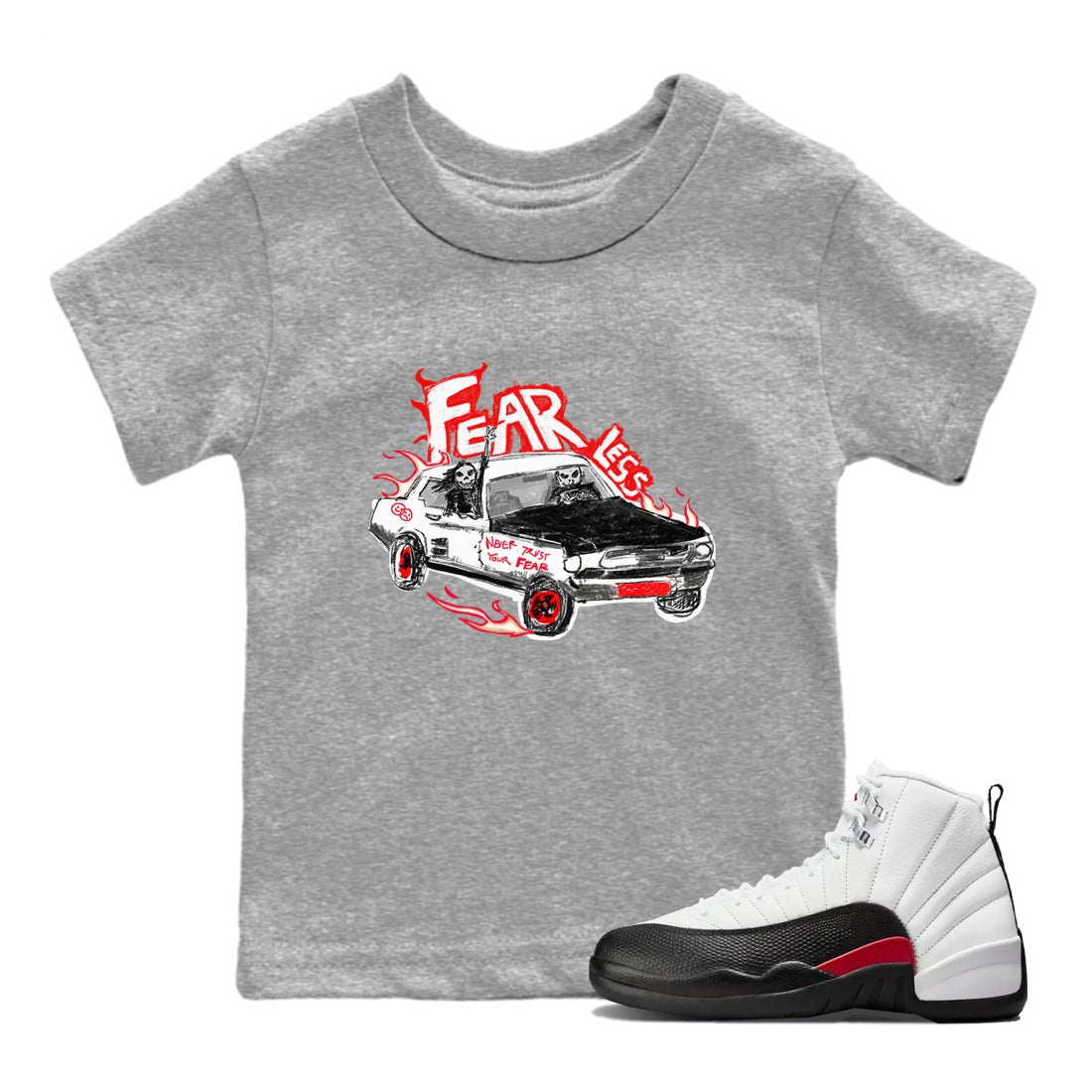 Air Jordan 12 Red Taxi shirts to match jordans Fearless Car sneaker match tees 12s Red Taxi SNRT sneaker release tees baby toddler Heather Grey 1 cotton Shirt