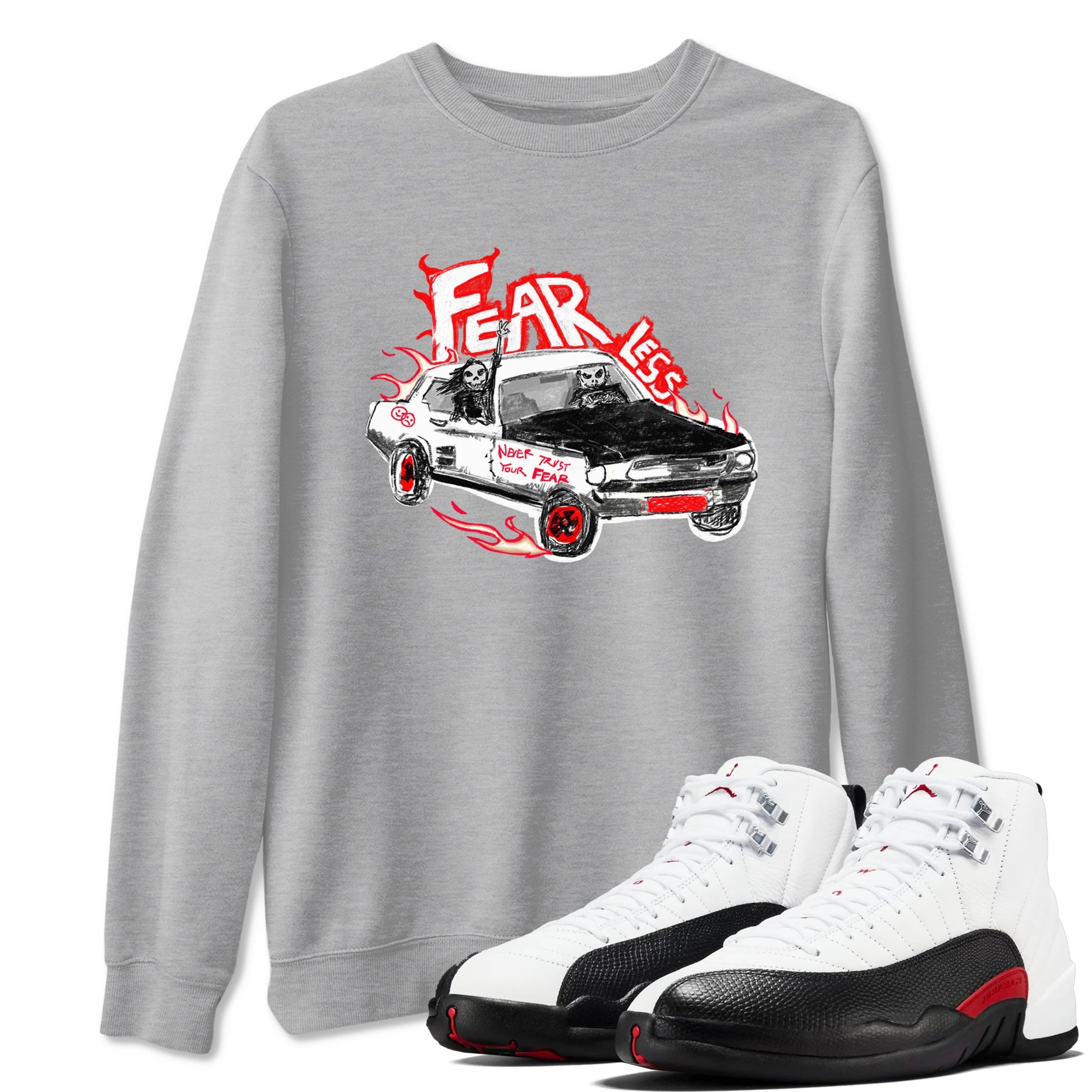 Air Jordan 12 Red Taxi shirts to match jordans Fearless Car sneaker match tees 12s Red Taxi SNRT sneaker release Tees unisex cotton Heather Grey 1 crew neck shirt