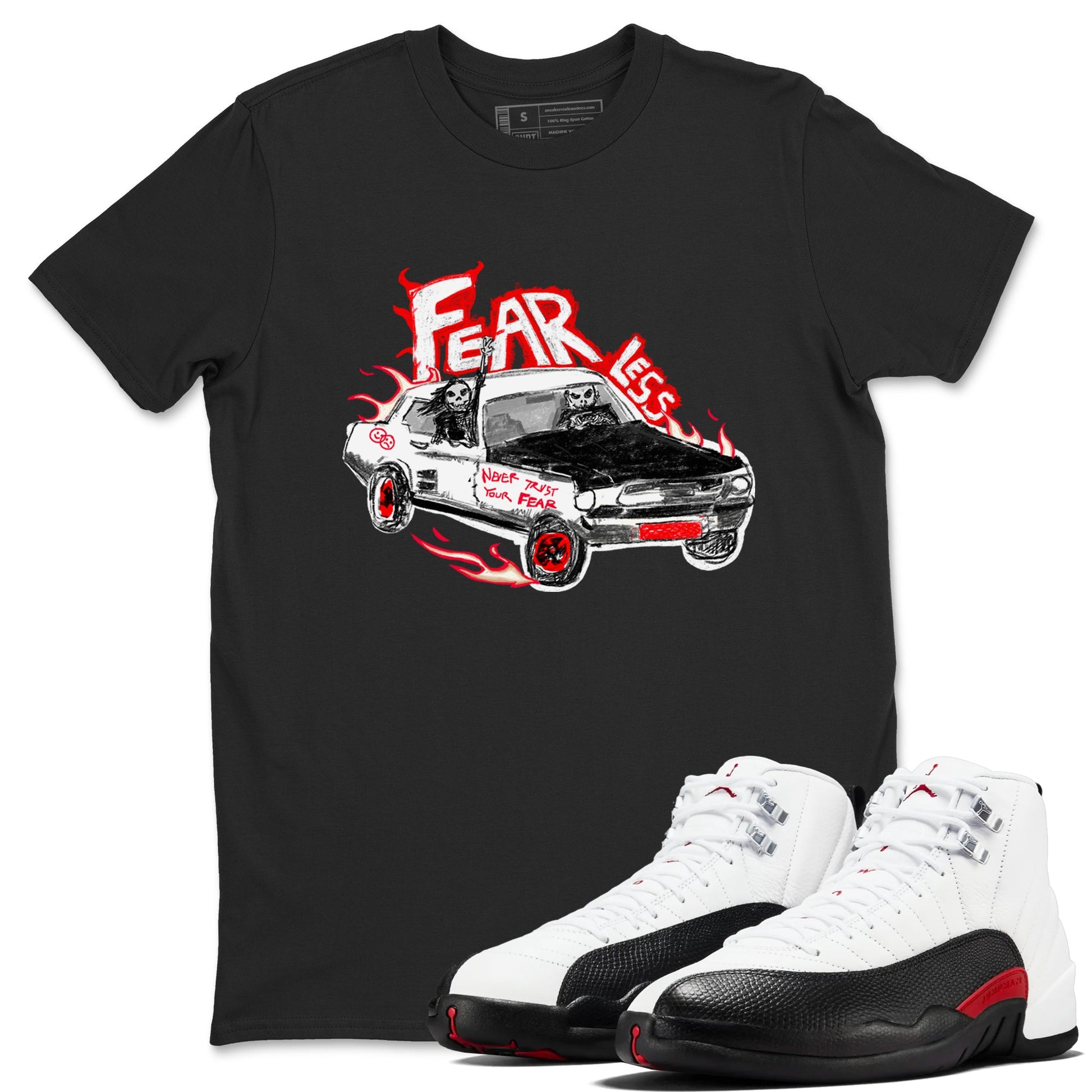 Air Jordan 12 Red Taxi shirts to match jordans Fearless Car sneaker match tees 12s Red Taxi SNRT sneaker release Tees unisex cotton Black 1 crew neck shirt