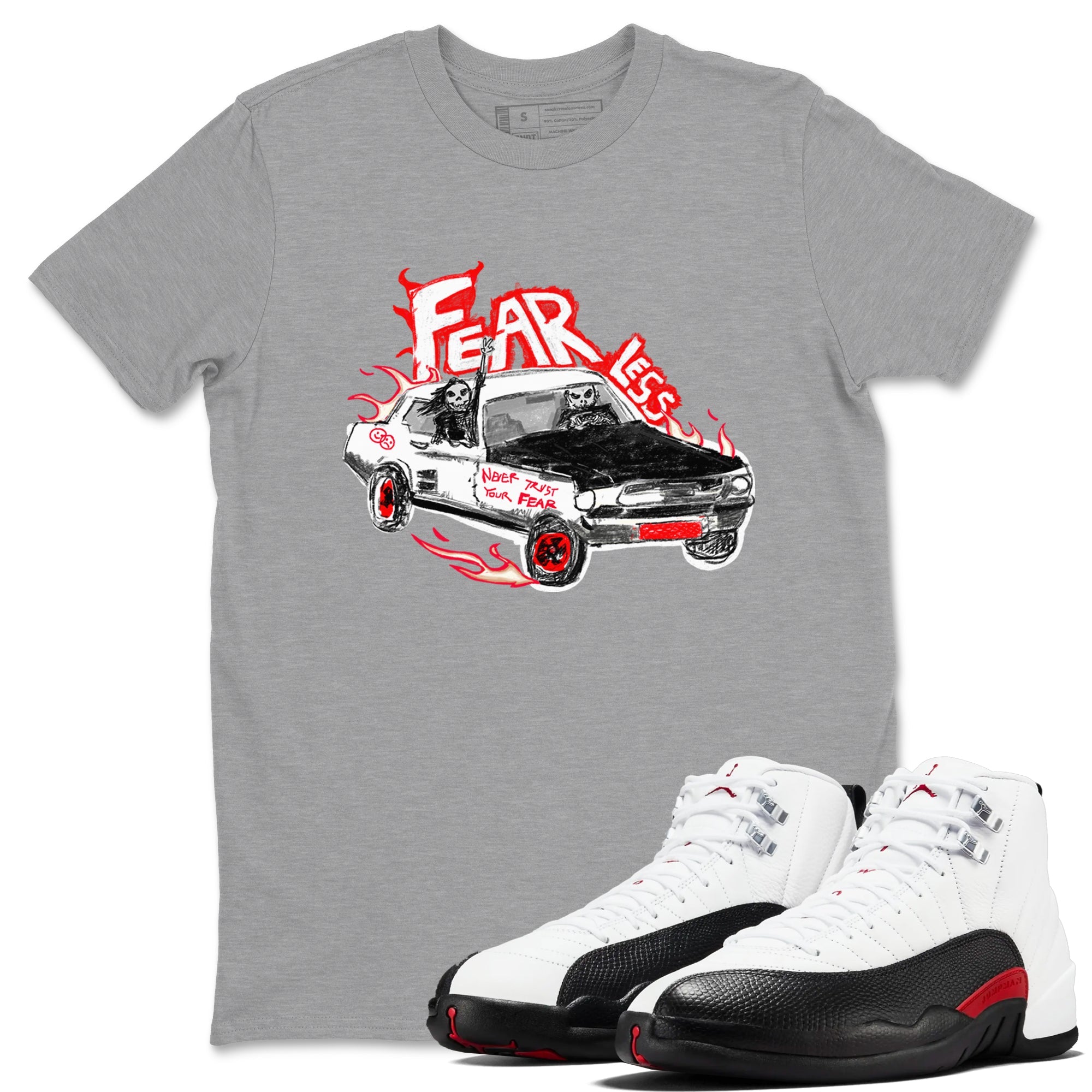 Air Jordan 12 Red Taxi shirts to match jordans Fearless Car sneaker match tees 12s Red Taxi SNRT sneaker release Tees unisex cotton Heather Grey 1 crew neck shirt