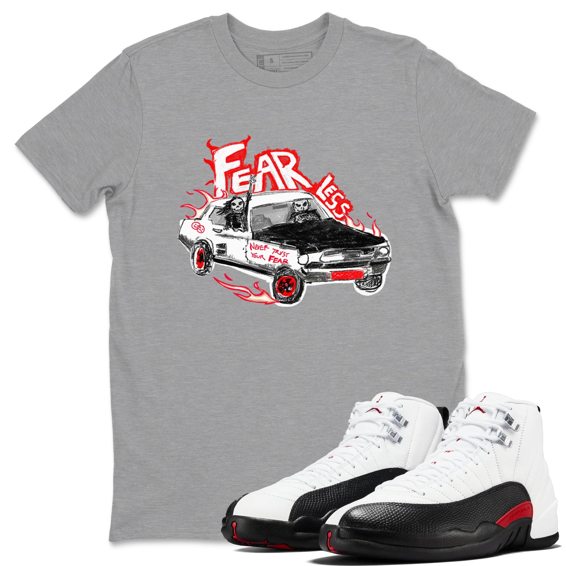 Air Jordan 12 Red Taxi shirts to match jordans Fearless Car sneaker match tees 12s Red Taxi SNRT sneaker release Tees unisex cotton Heather Grey 1 crew neck shirt