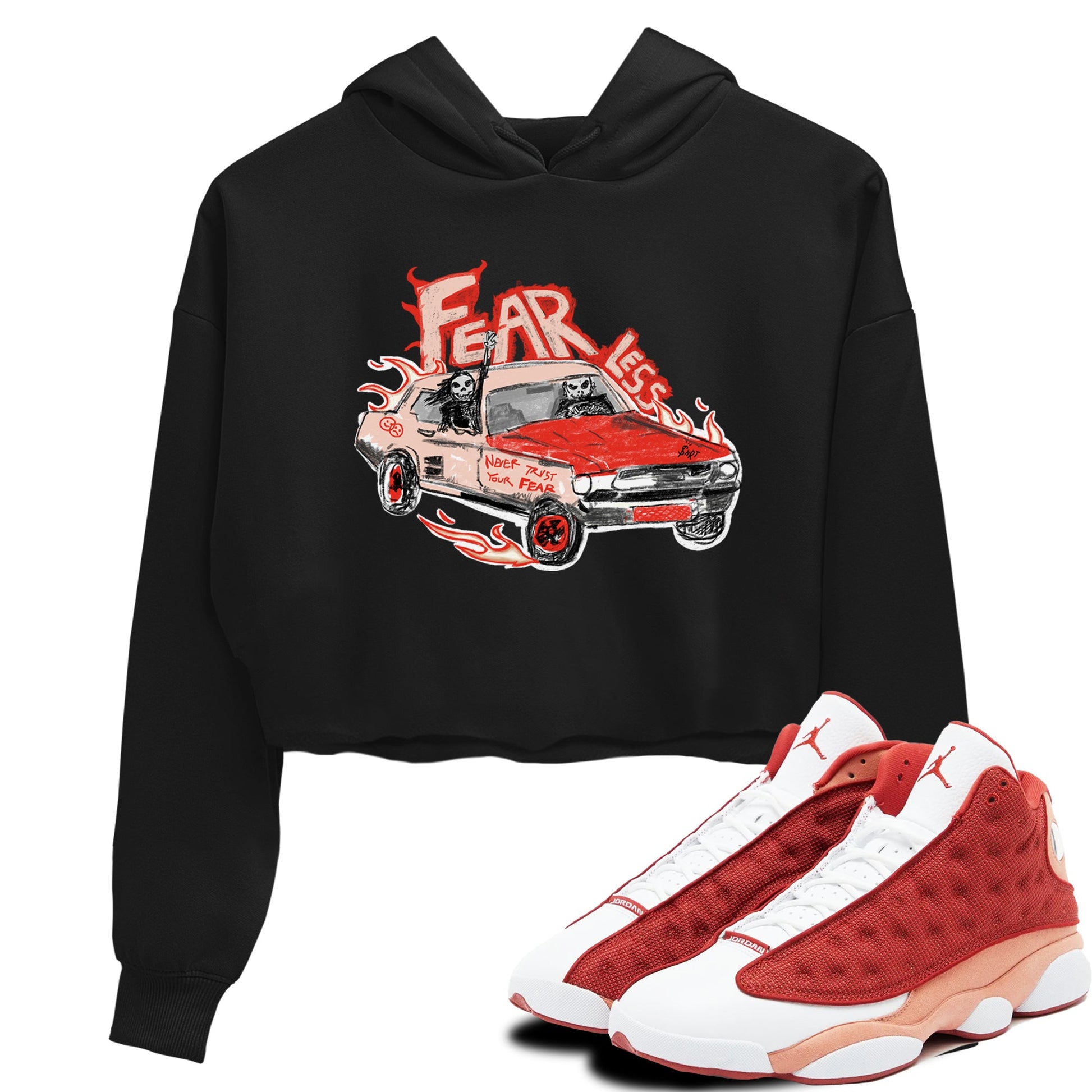 13s Dune Red shirts to match jordans Fearless Car sneaker match tees Air Jordan 13 Dune Red SNRT Sneaker Tees streetwear brand Black 1 crop tee