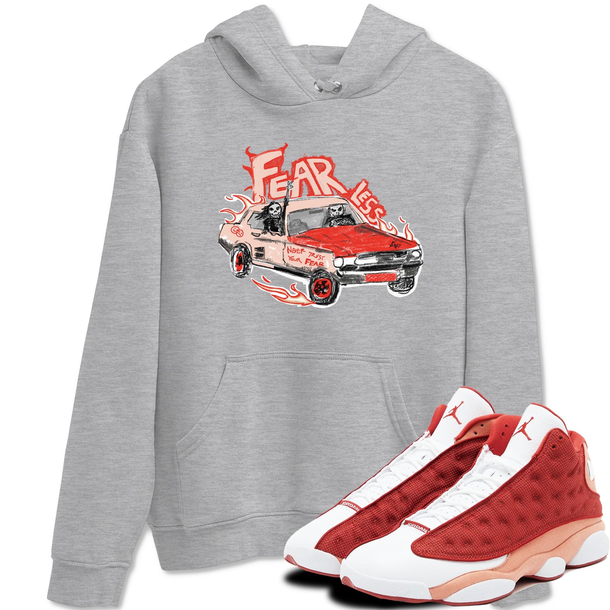 13s Dune Red shirts to match jordans Fearless Car sneaker match tees Air Jordan 13 Dune Red SNRT Sneaker Tees streetwear brand Heather Grey 1 unisex cotton tee