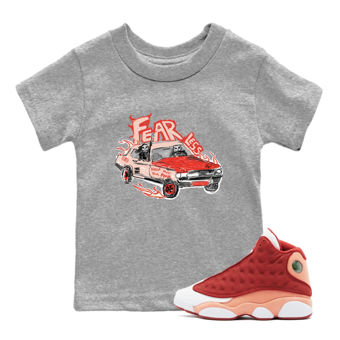 13s Dune Red shirts to match jordans Fearless Car sneaker match tees Air Jordan 13 Dune Red SNRT Sneaker Tees streetwear brand Baby and Youth Heather Grey 1 cotton tee
