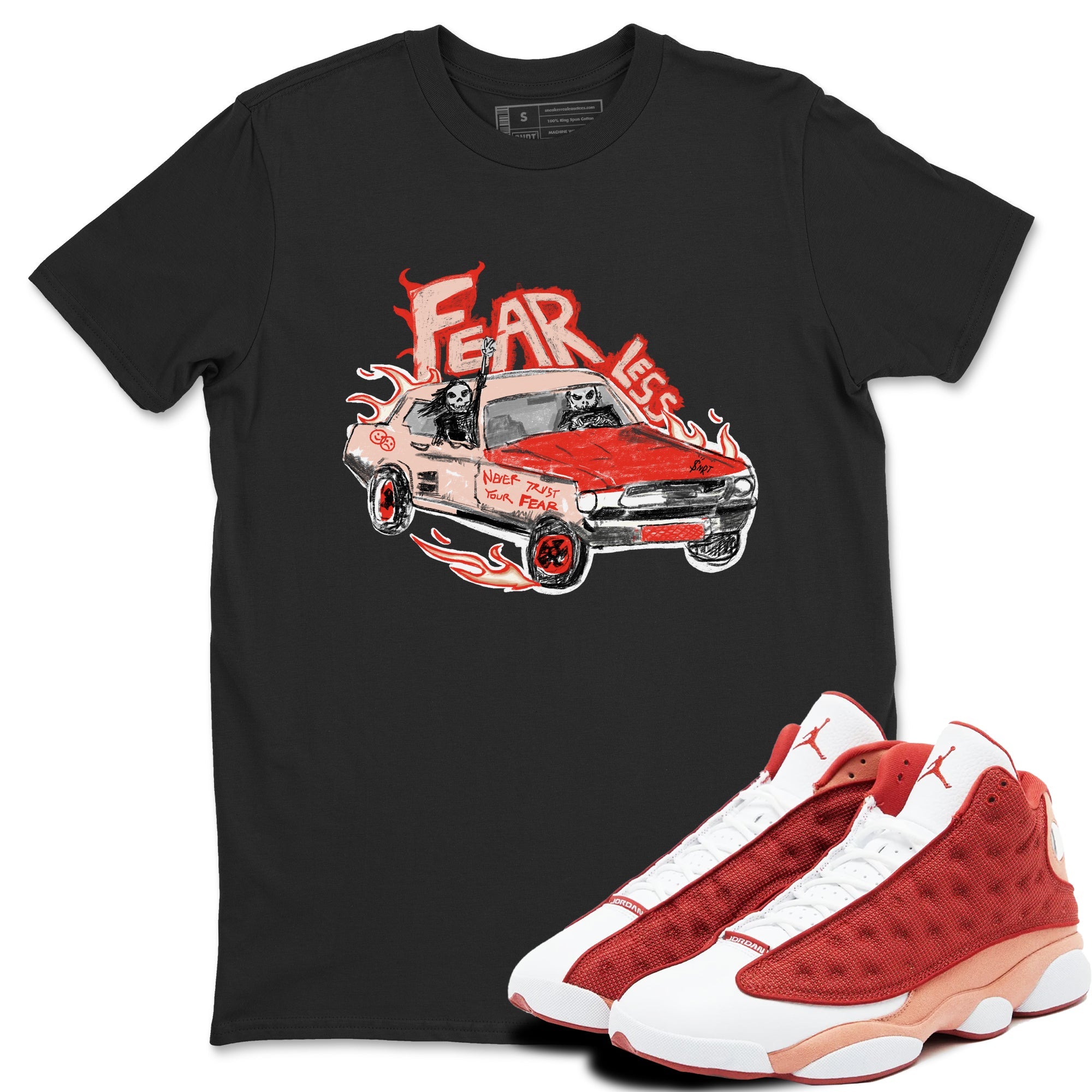 13s Dune Red shirts to match jordans Fearless Car sneaker match tees Air Jordan 13 Dune Red SNRT Sneaker Tees streetwear brand Black 1 unisex cotton tee