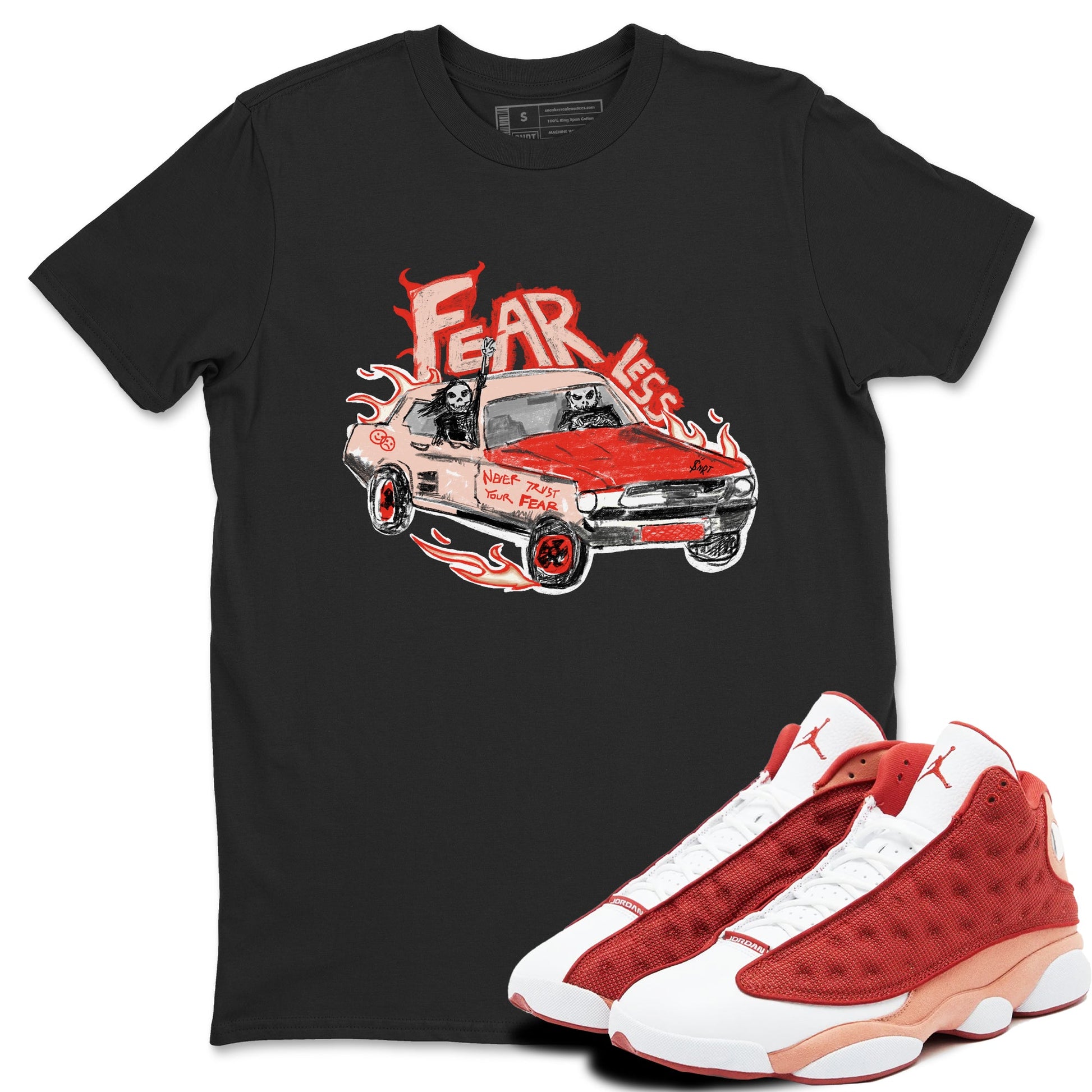 13s Dune Red shirts to match jordans Fearless Car sneaker match tees Air Jordan 13 Dune Red SNRT Sneaker Tees streetwear brand Black 1 unisex cotton tee