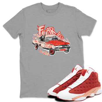 13s Dune Red shirts to match jordans Fearless Car sneaker match tees Air Jordan 13 Dune Red SNRT Sneaker Tees streetwear brand Heather Grey 1 unisex cotton tee