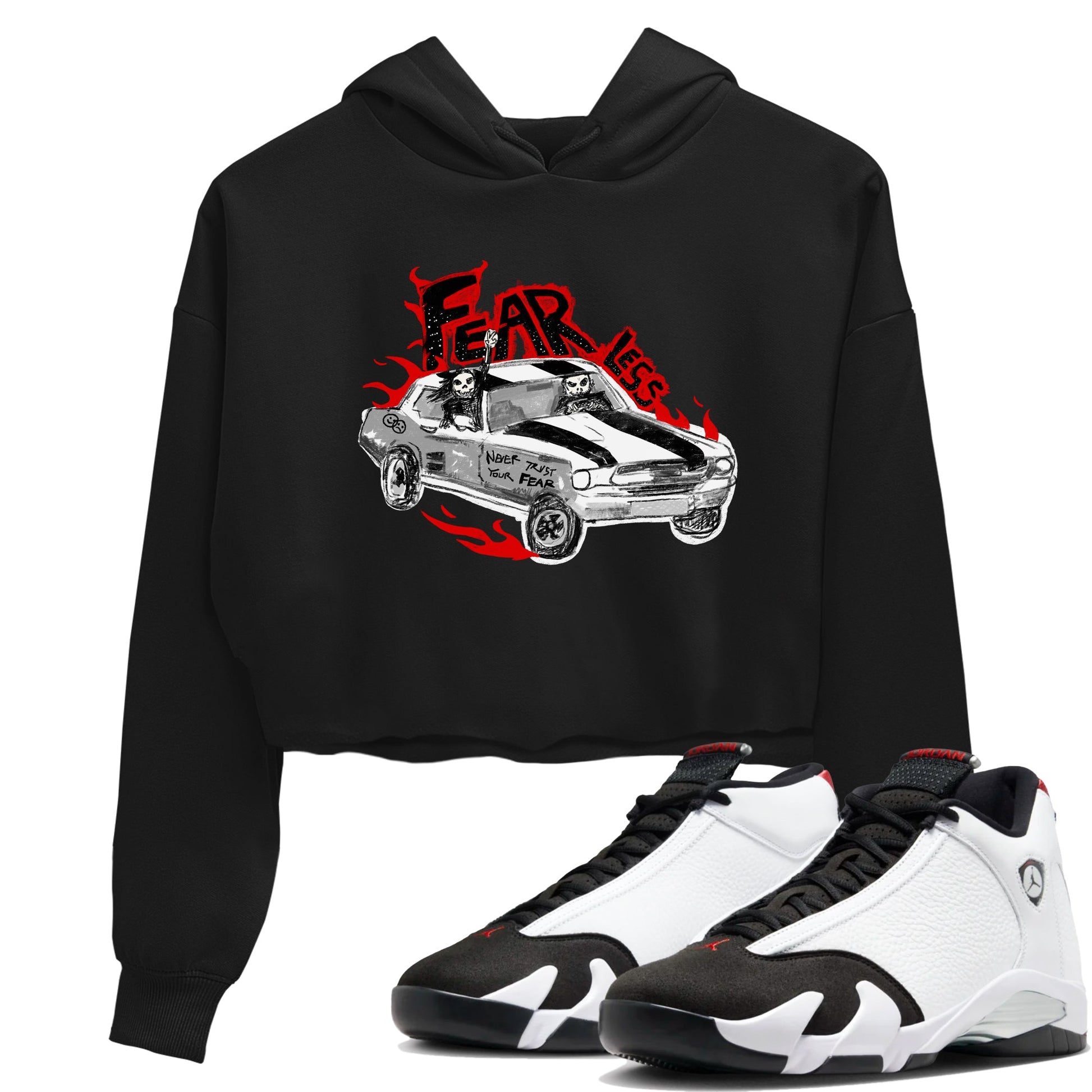 14s Black Toe t shirts to match sneakers Fearless Car sneaker match tees Air Jordan 14 Black Toe shirt SNRT Sneaker Tees unisex cotton Black 1 crop tee