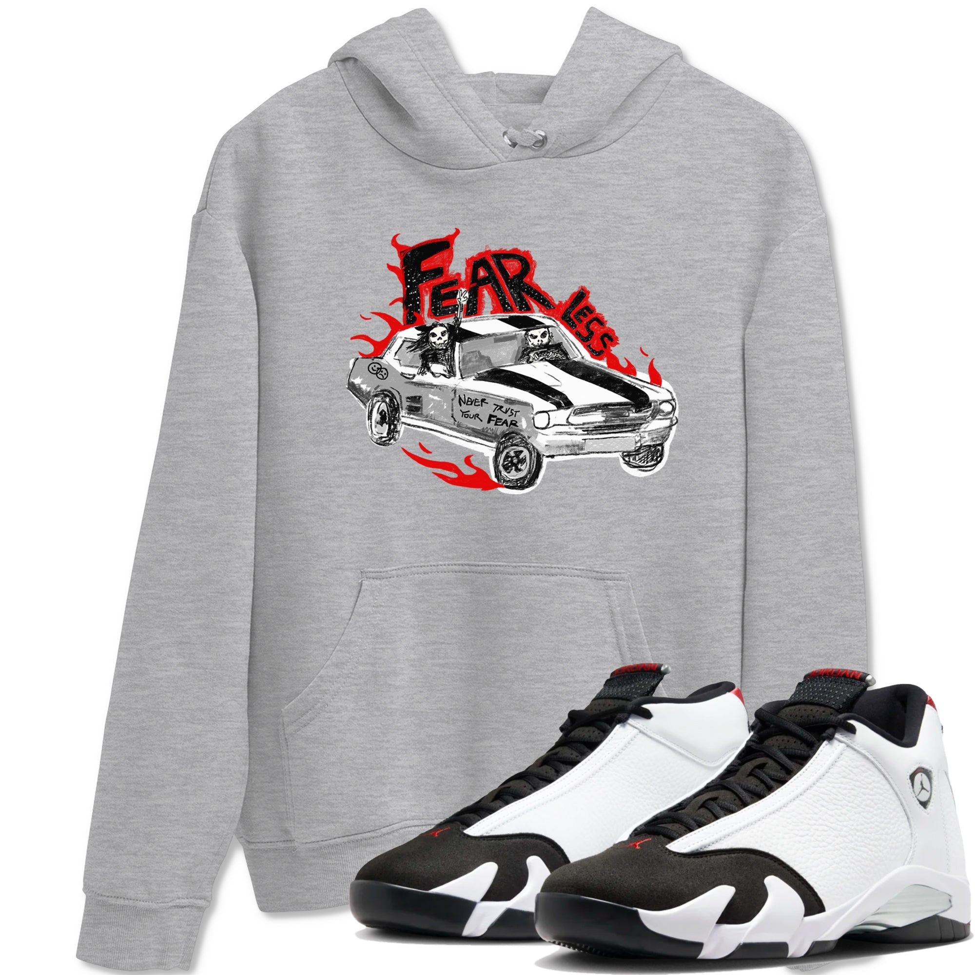 14s Black Toe t shirts to match sneakers Fearless Car sneaker match tees Air Jordan 14 Black Toe shirt SNRT Sneaker Tees unisex cotton Heather Grey 1 shirts