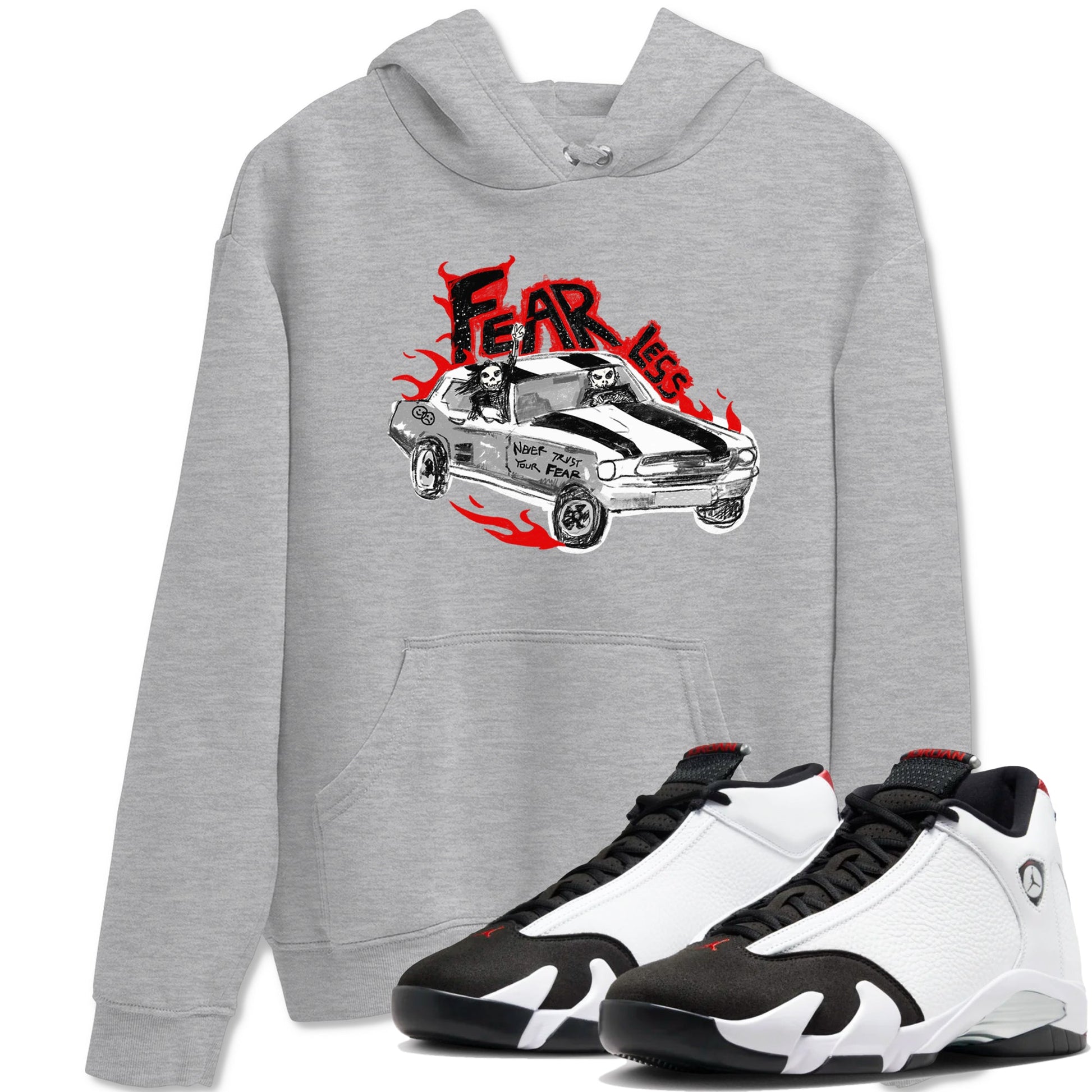 14s Black Toe t shirts to match sneakers Fearless Car sneaker match tees Air Jordan 14 Black Toe shirt SNRT Sneaker Tees unisex cotton Heather Grey 1 shirts