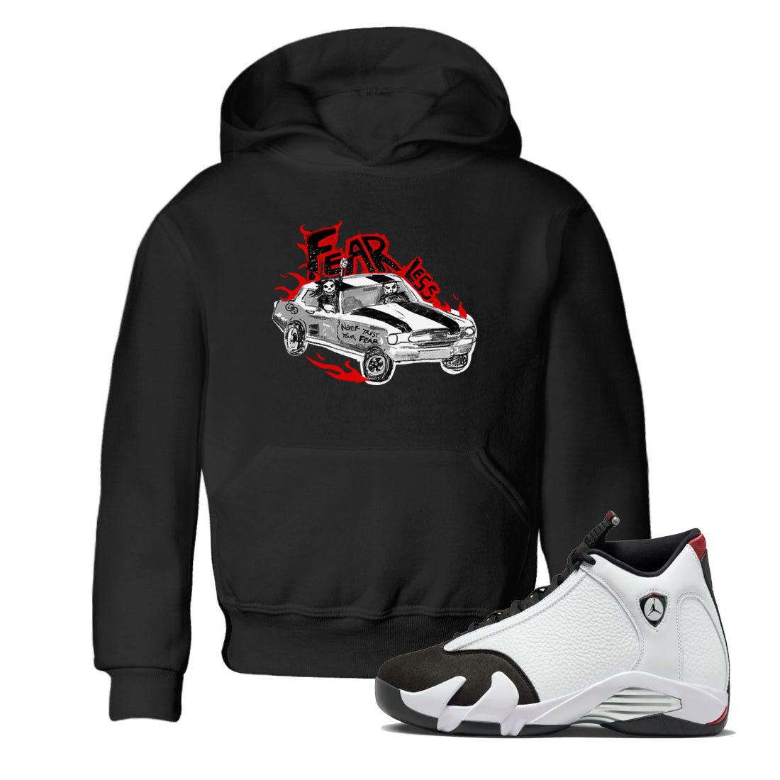 14s Black Toe t shirts to match sneakers Fearless Car sneaker match tees Air Jordan 14 Black Toe shirt SNRT Sneaker Tees Youth Baby Black 1 tee