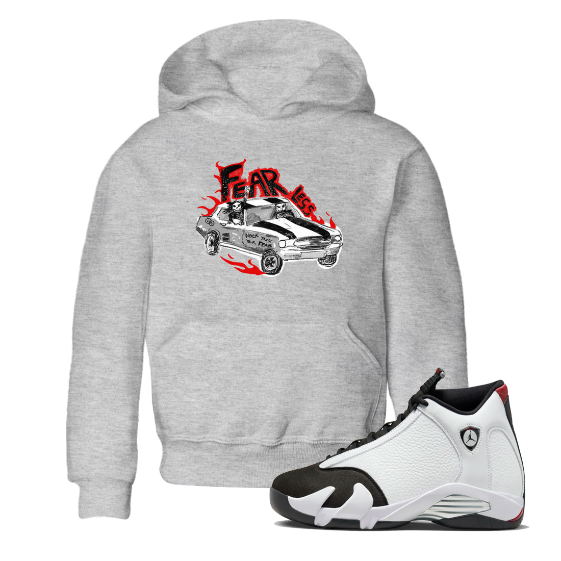 14s Black Toe t shirts to match sneakers Fearless Car sneaker match tees Air Jordan 14 Black Toe shirt SNRT Sneaker Tees Youth Baby Heather Grey 1 tee