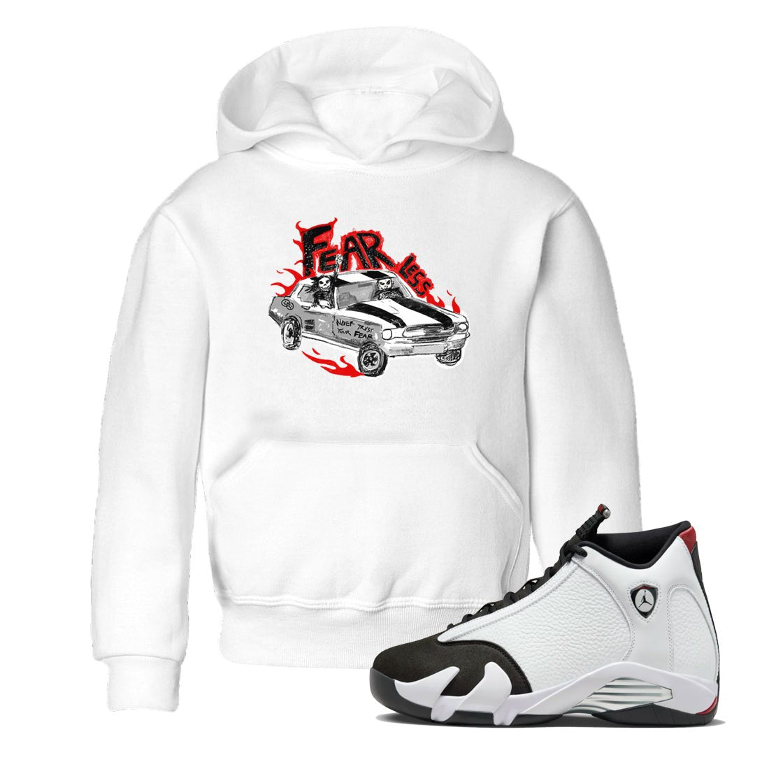 14s Black Toe t shirts to match sneakers Fearless Car sneaker match tees Air Jordan 14 Black Toe shirt SNRT Sneaker Tees Youth Baby White 1 tee