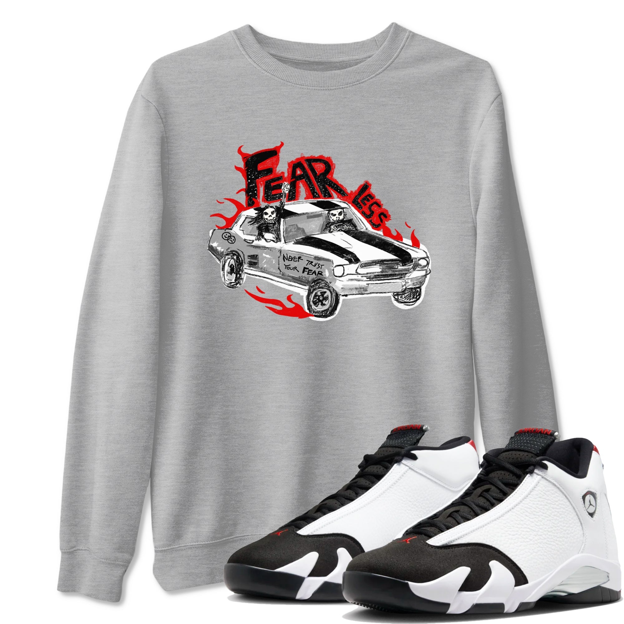 14s Black Toe t shirts to match sneakers Fearless Car sneaker match tees Air Jordan 14 Black Toe shirt SNRT Sneaker Tees unisex cotton Heather Grey 1 shirts