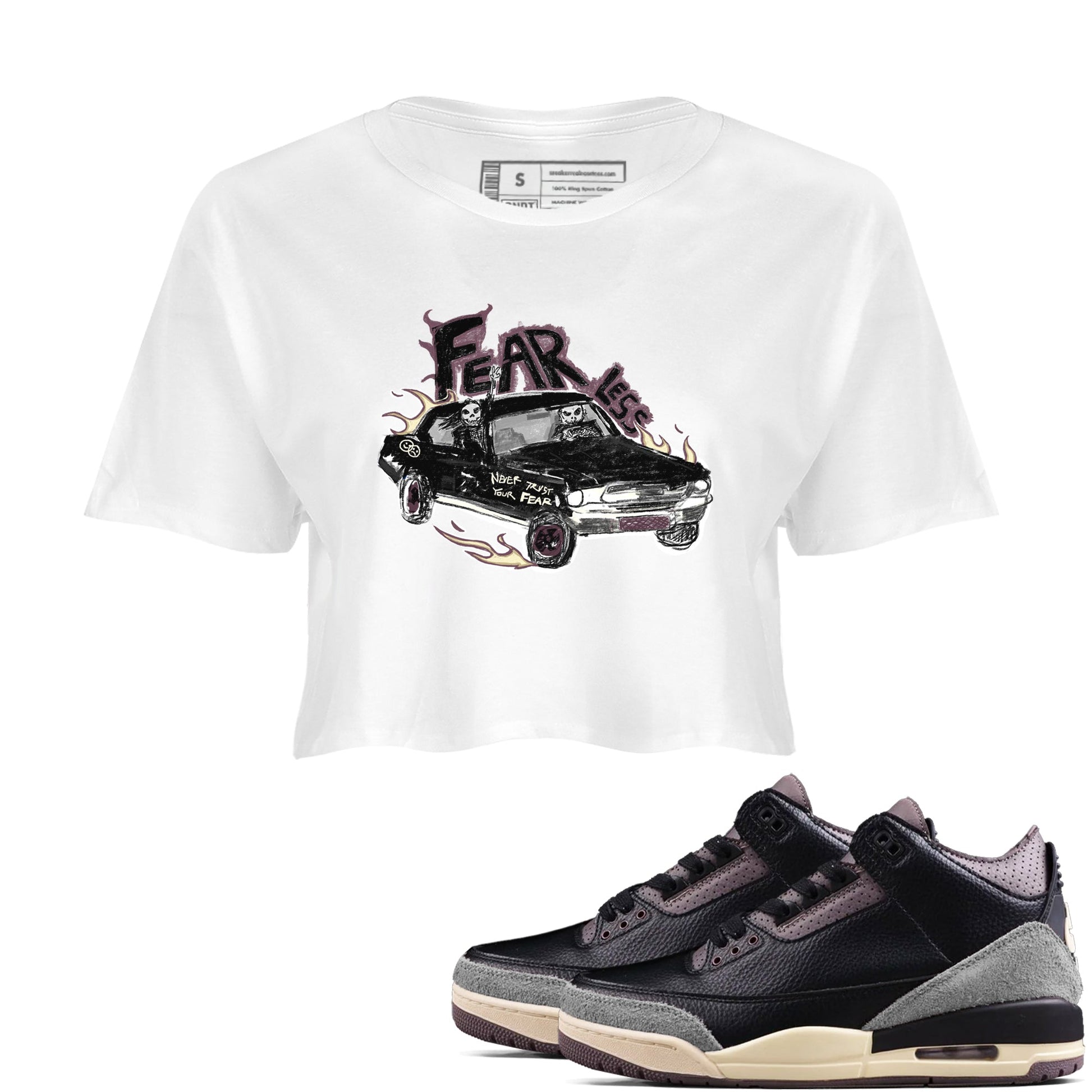 3s A Ma Maniere x Black shirts to match jordans Fearless Car sneaker match tees A Ma Maniere x Air Jordan 3 “Black” SNRT Sneaker Tees streetwear brand White 1 crop tee