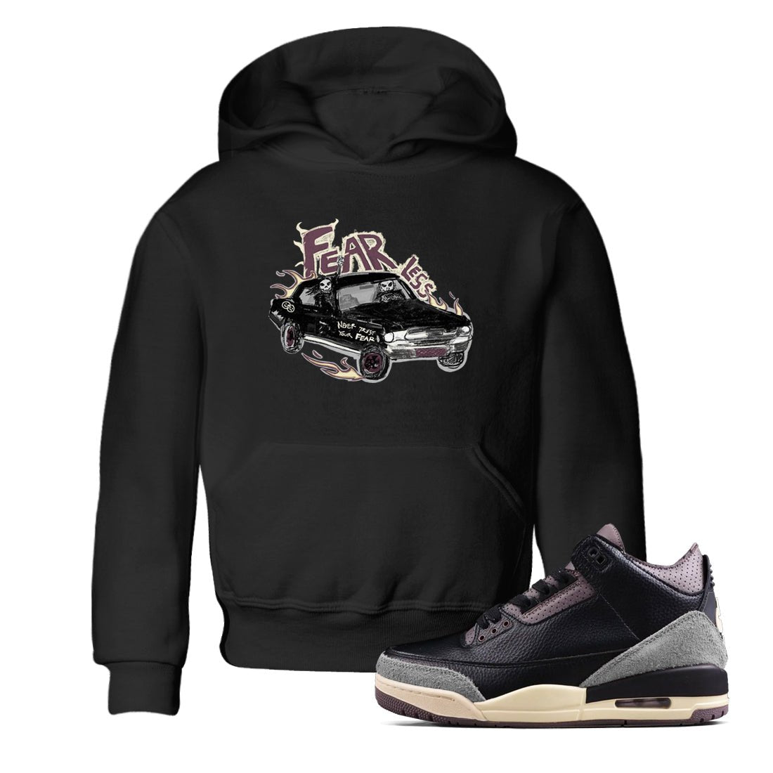 3s A Ma Maniere x Black shirts to match jordans Fearless Car sneaker match tees A Ma Maniere x Air Jordan 3 “Black” SNRT Sneaker Tees streetwear brand Baby and Youth Black 1 cotton tee