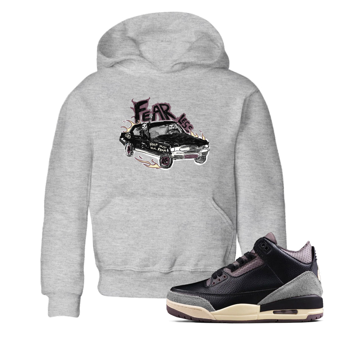 3s A Ma Maniere x Black shirts to match jordans Fearless Car sneaker match tees A Ma Maniere x Air Jordan 3 “Black” SNRT Sneaker Tees streetwear brand Baby and Youth Heather Grey 1 cotton tee