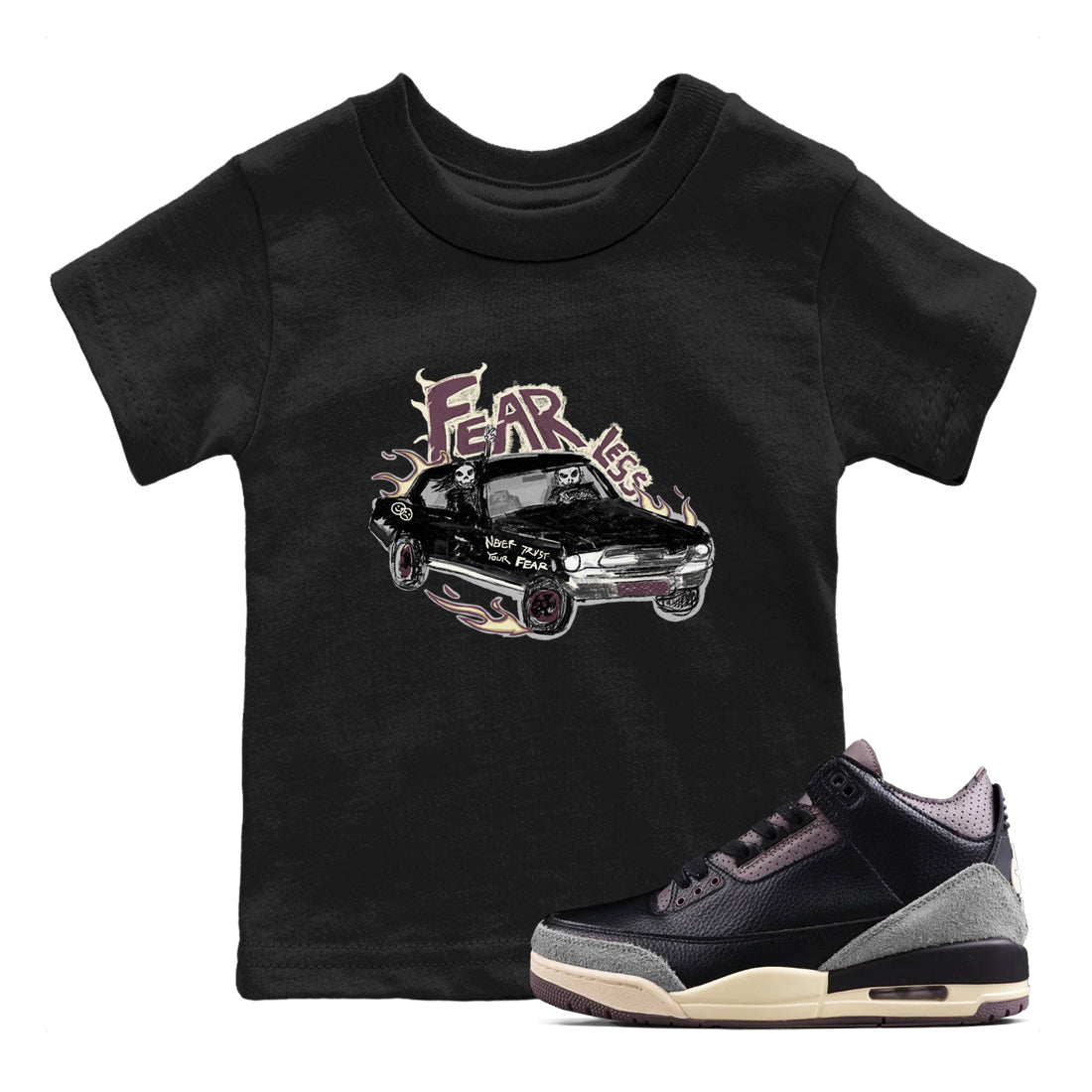 3s A Ma Maniere x Black shirts to match jordans Fearless Car sneaker match tees A Ma Maniere x Air Jordan 3 “Black” SNRT Sneaker Tees streetwear brand Baby and Youth Black 1 cotton tee