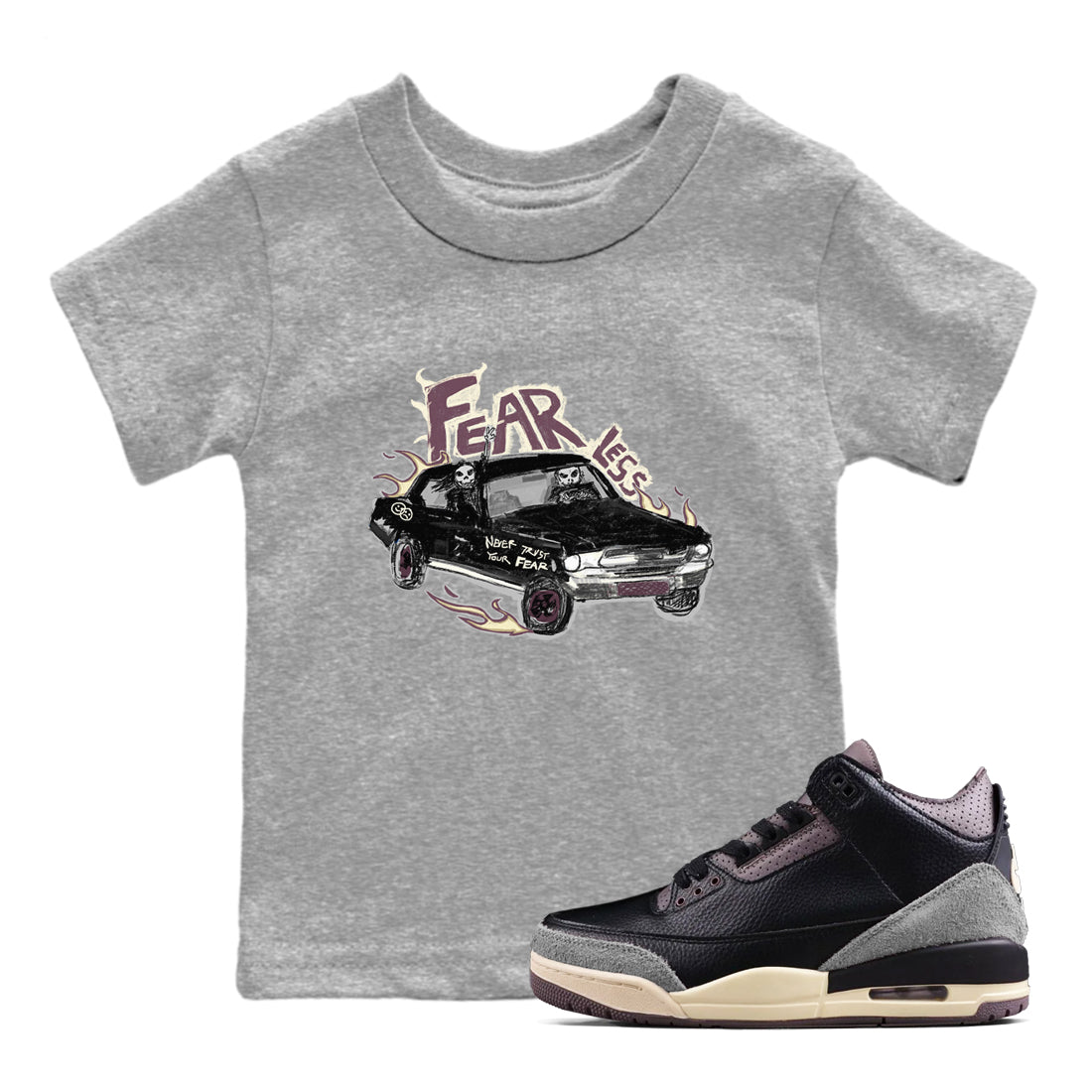 3s A Ma Maniere x Black shirts to match jordans Fearless Car sneaker match tees A Ma Maniere x Air Jordan 3 “Black” SNRT Sneaker Tees streetwear brand Baby and Youth Heather Grey 1 cotton tee