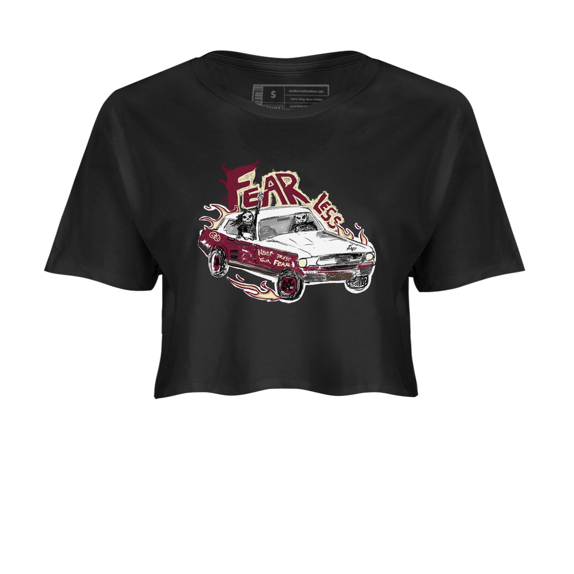 AJ3 A Ma Maniere x Burgundy Crush shirts to match jordans Fearless Car sneaker match tees A Ma Maniére x Air Jordan 3 "Burgundy Crush" SNRT Sneaker Tees streetwear brand Black 2 crop tee